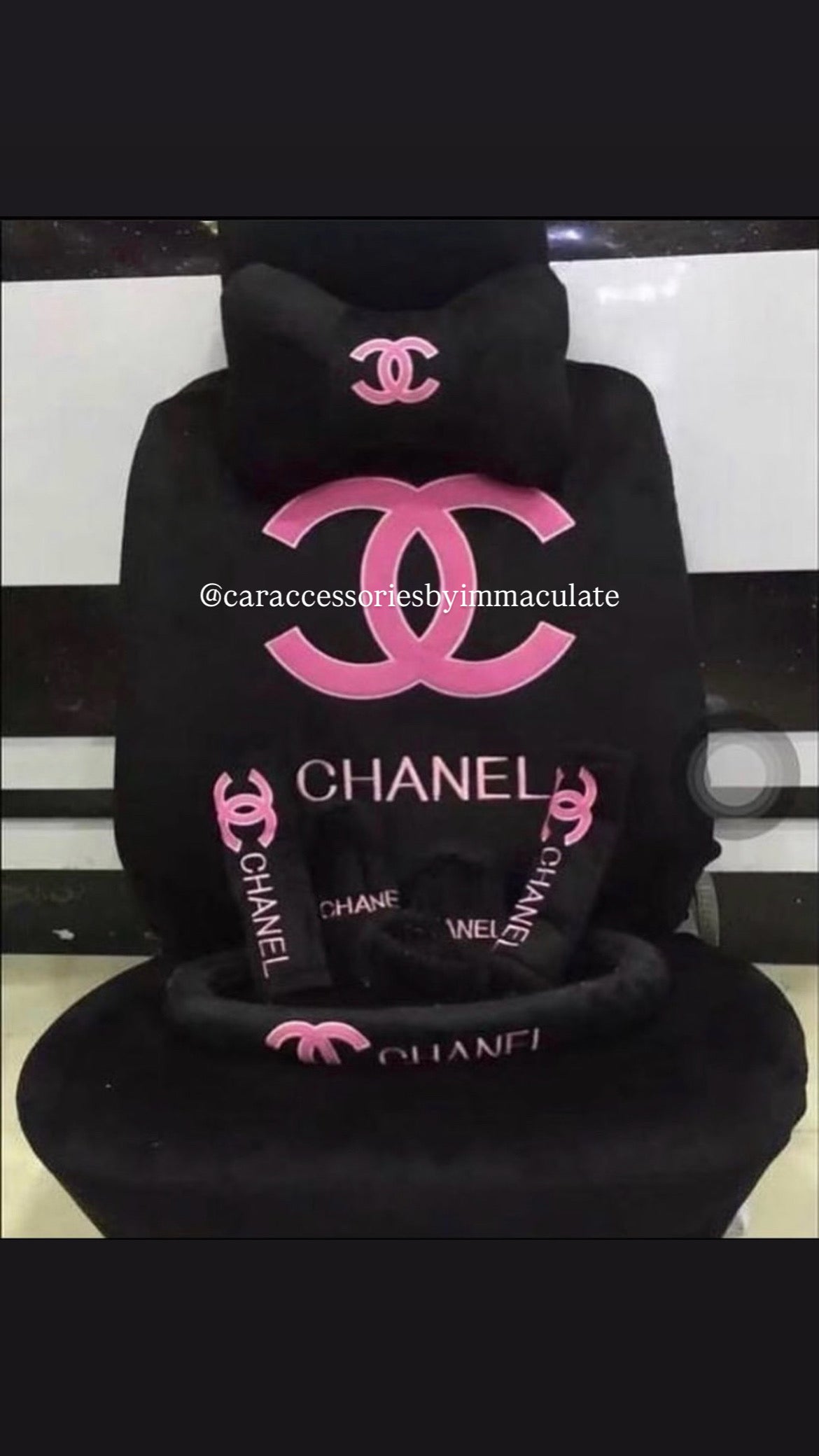 Cc (black and pink Barbie) car seat cover