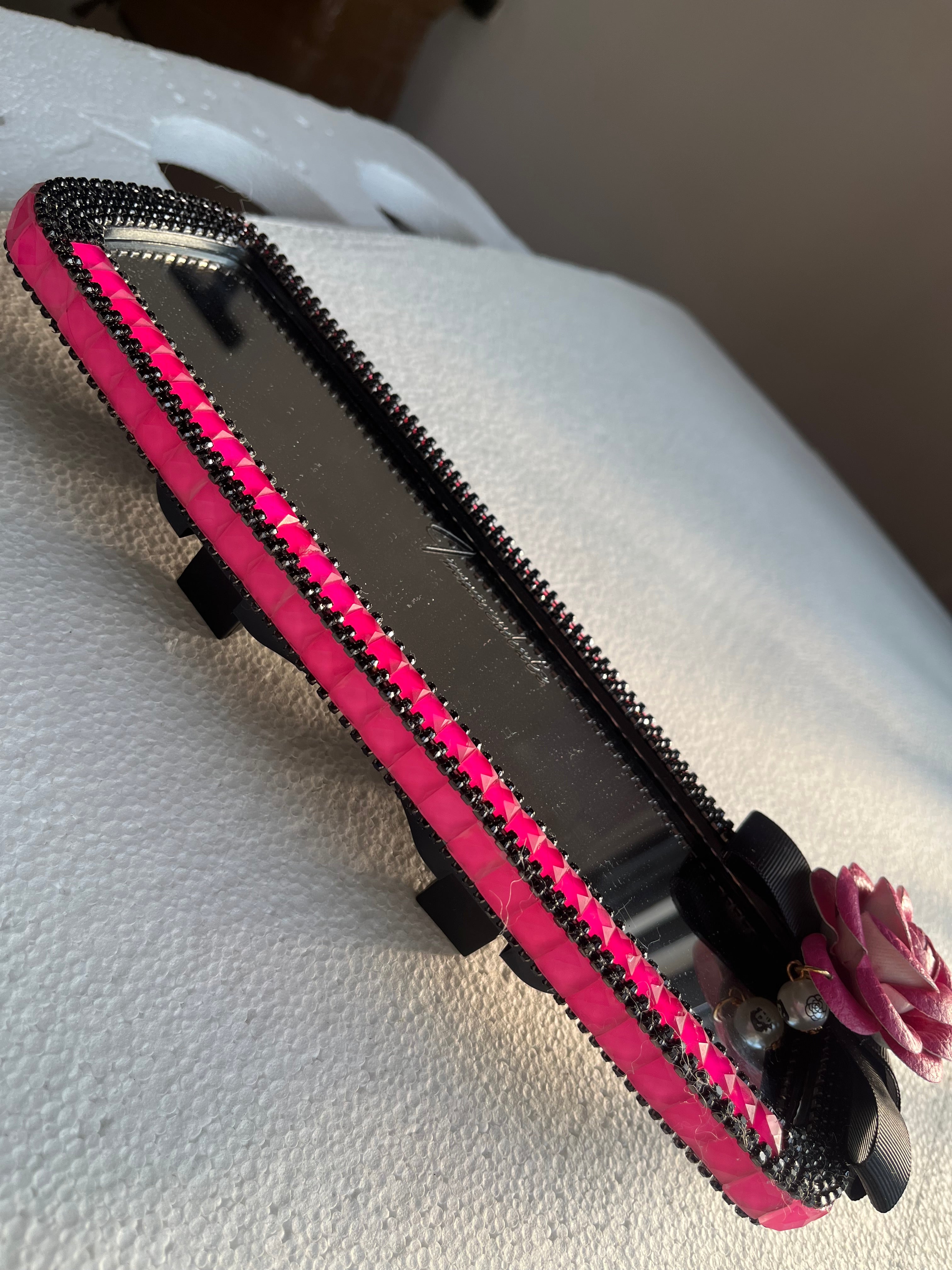 Rose Pink & Black diamond encrusted car rear view mirror cover