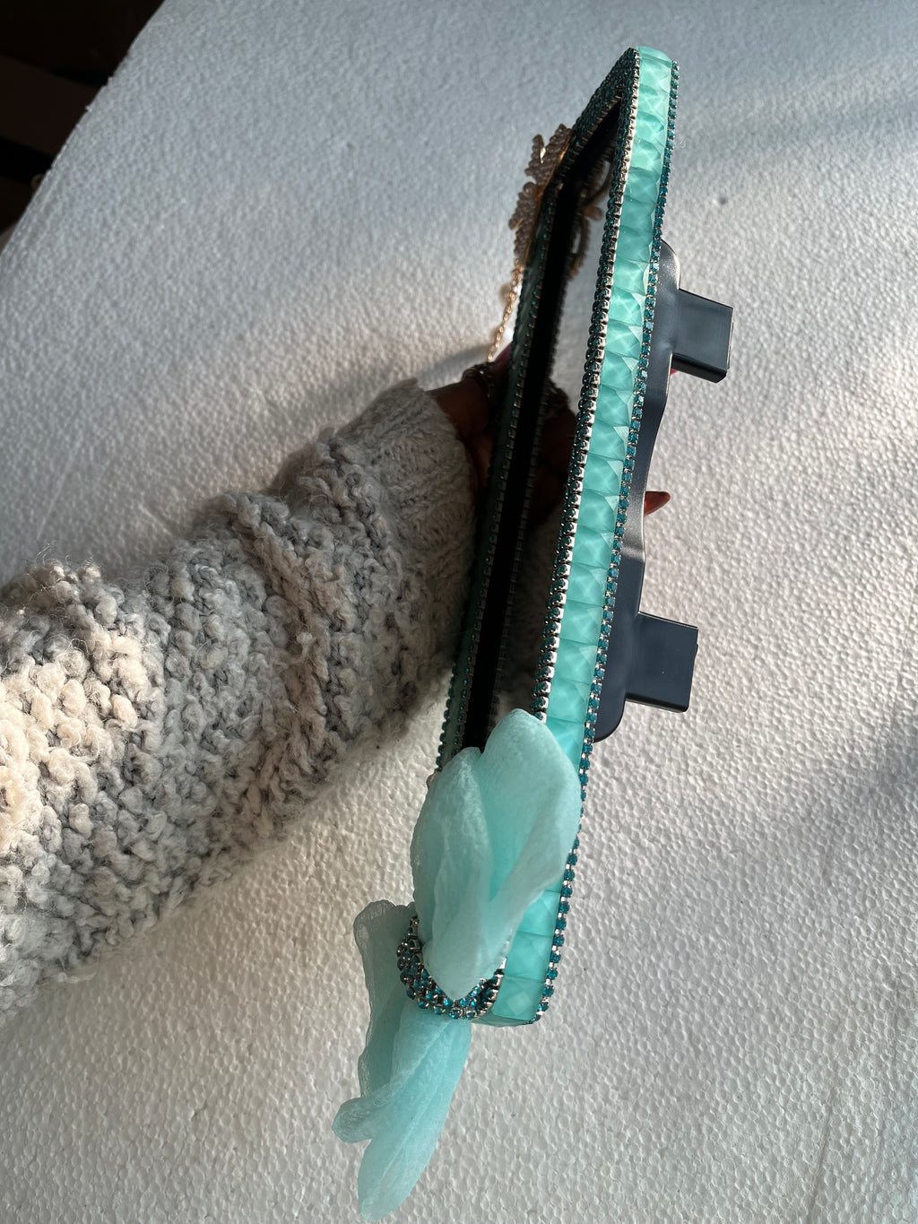 Turquoise Teal Diamond encrusted rear view mirror cover