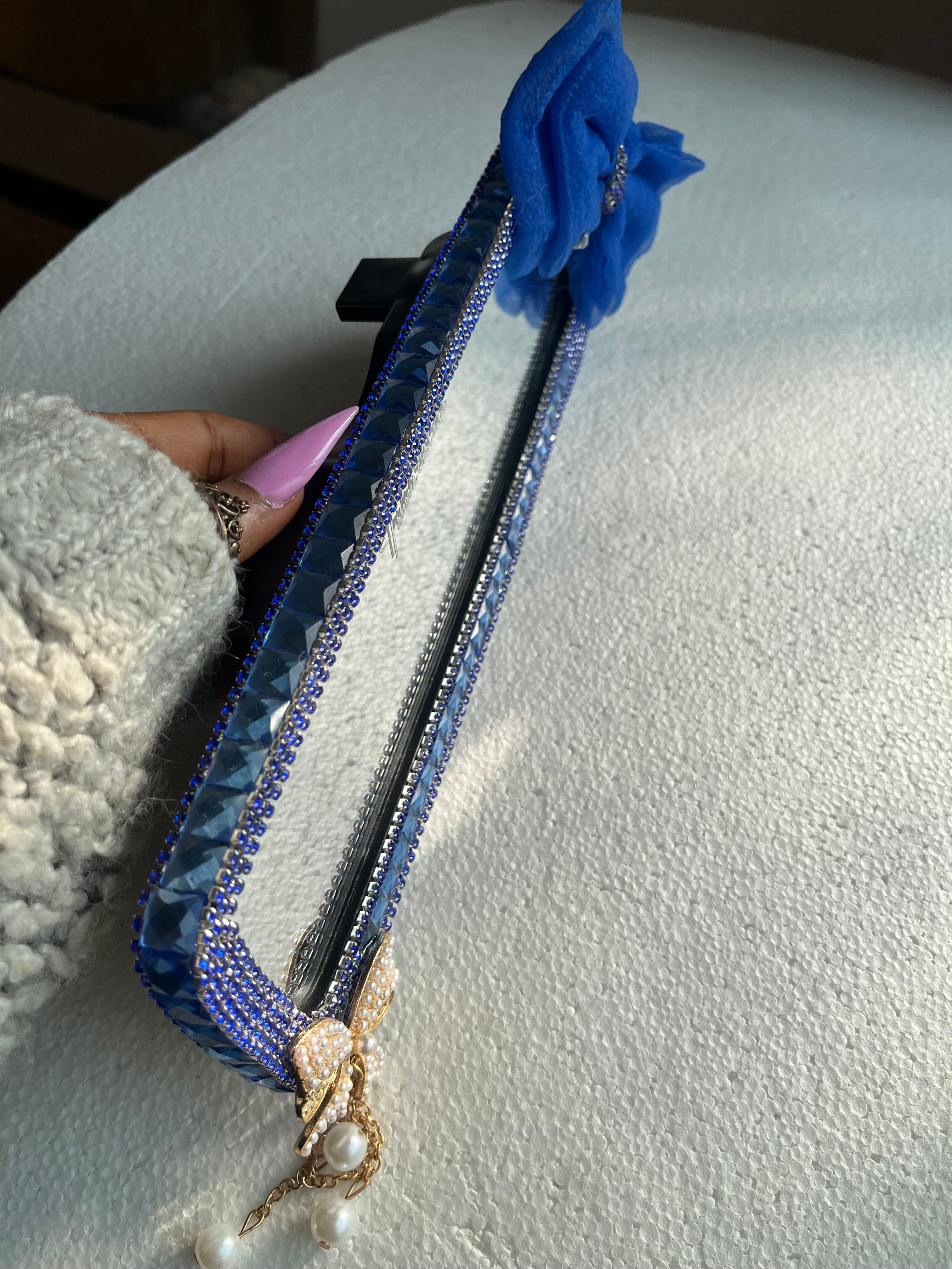 Royal Blue diamond encrusted rear view mirror cover