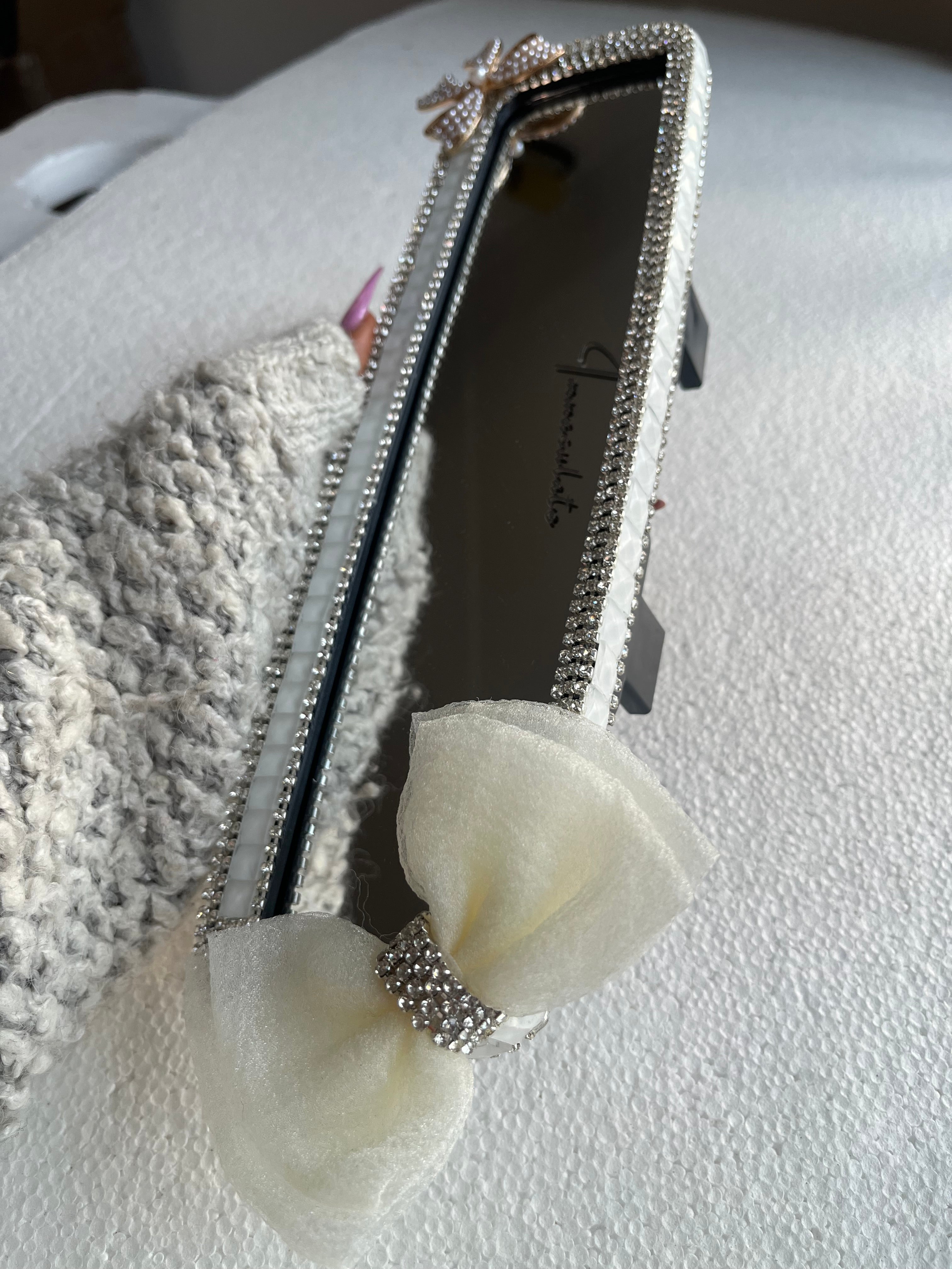 Ribbon (Snow white)Diamond encrusted car rear view mirror cover decor