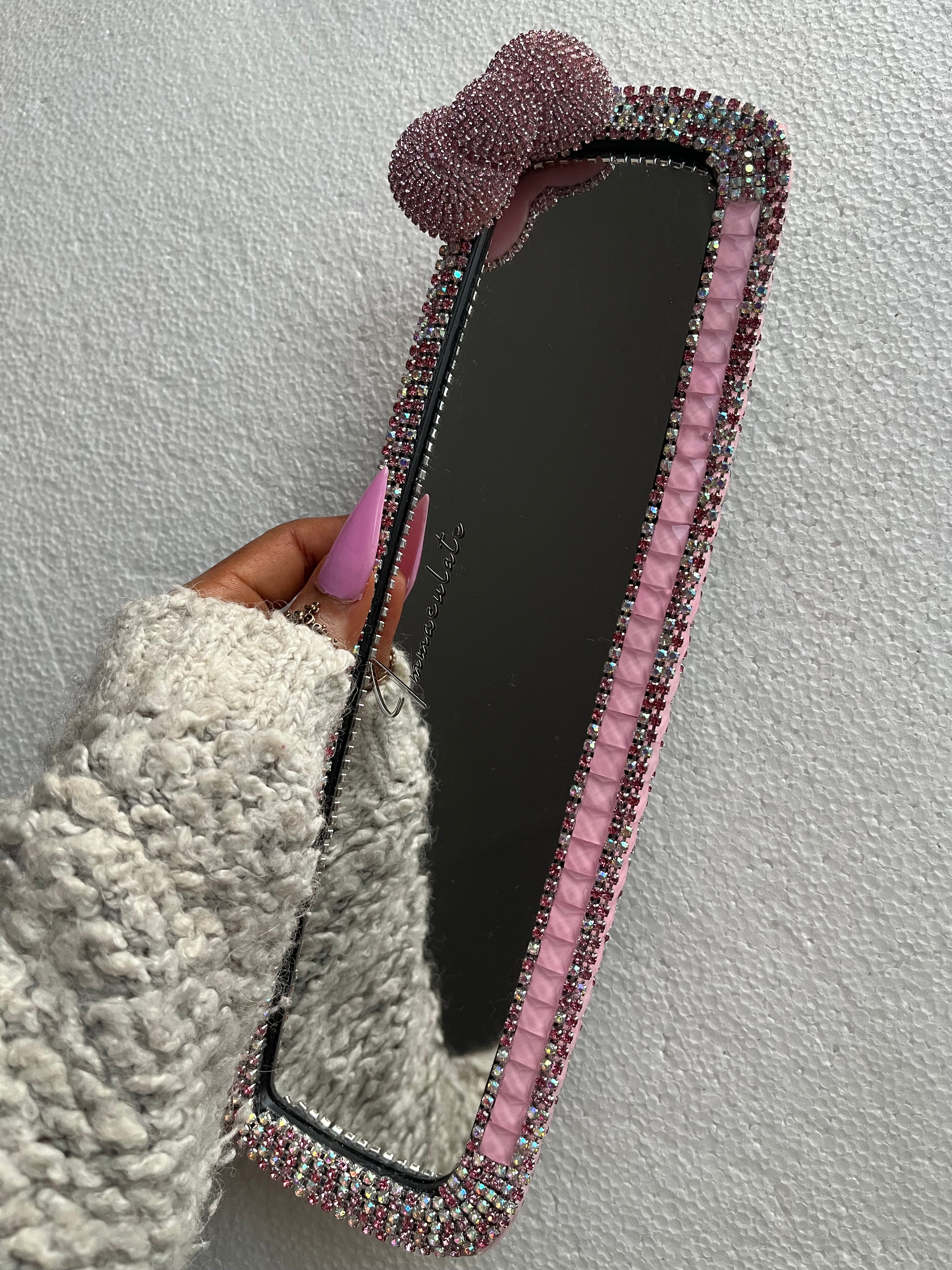 Bow (single) Pink Diamond encrusted car rear view mirror cover decor