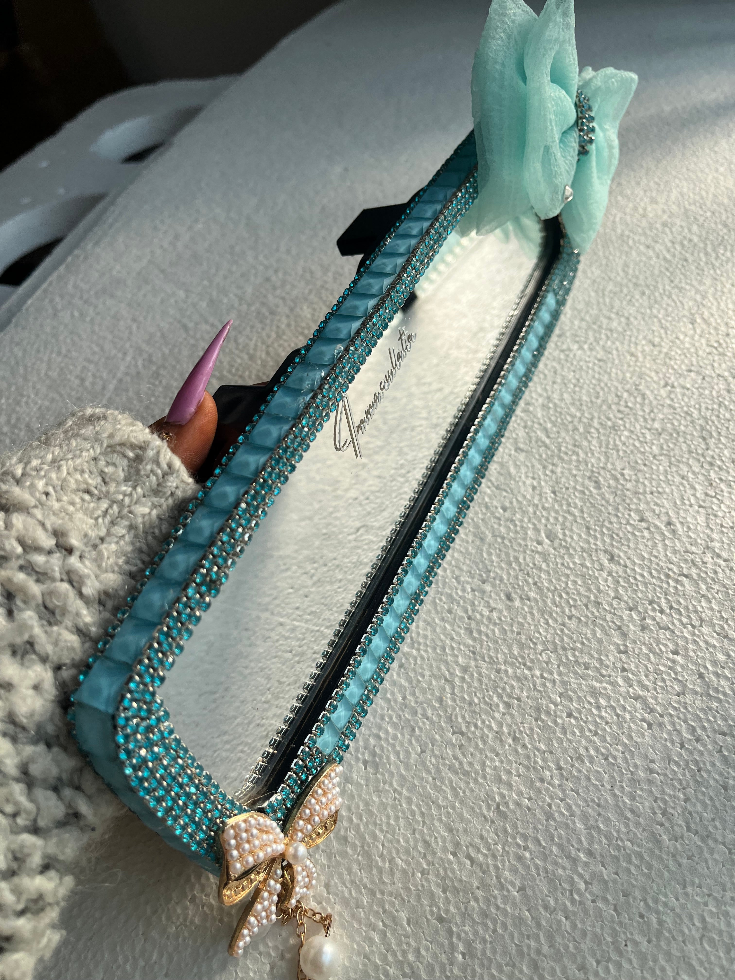 Tiffany blue Diamond encrusted rear view mirror cover