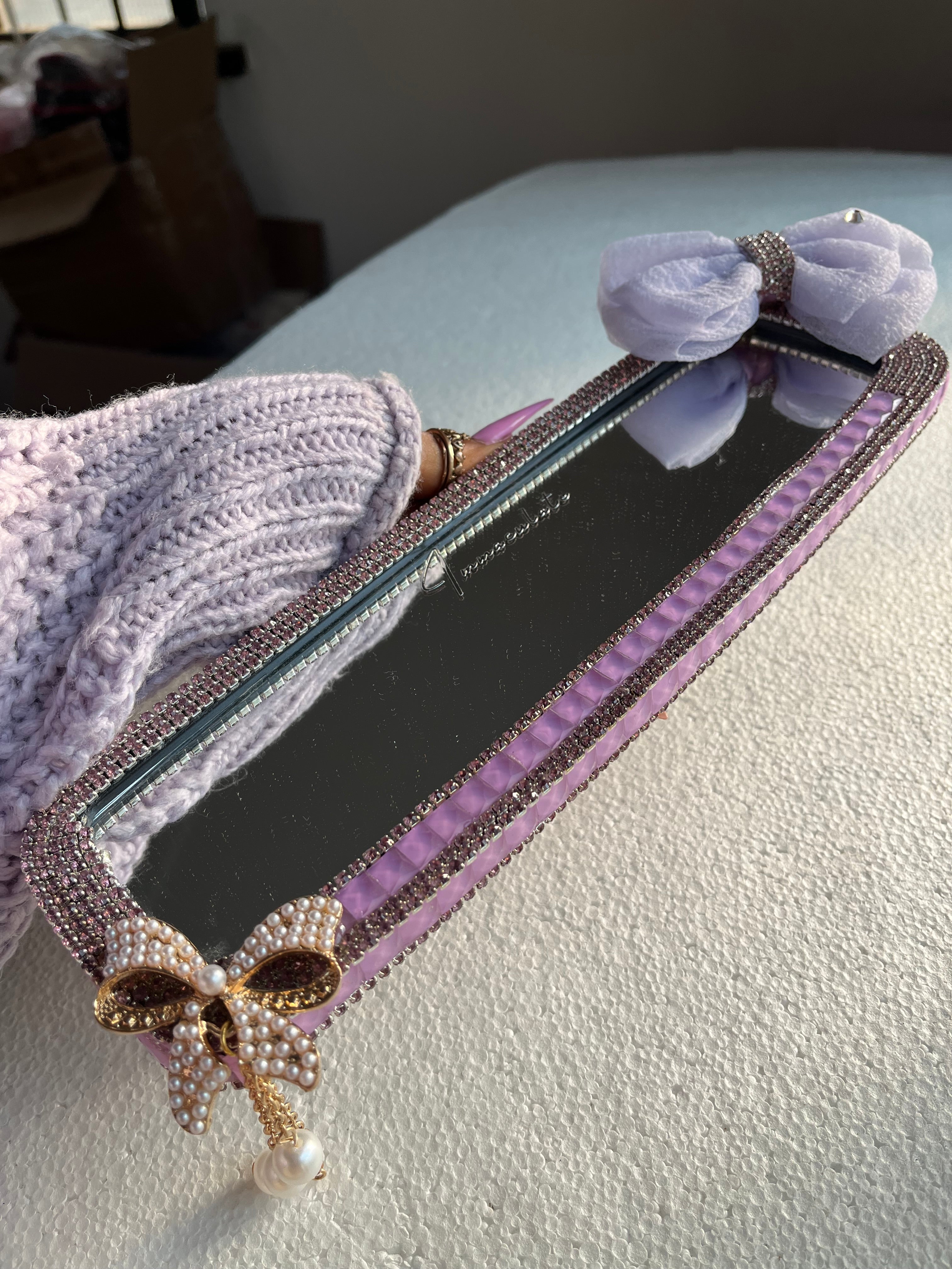 Lavender diamond encrusted rear view mirror cover
