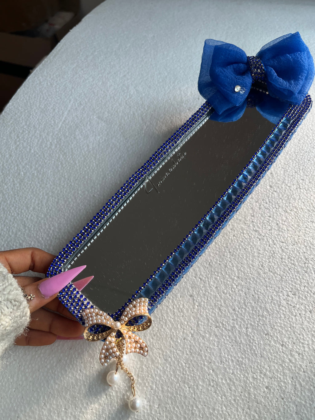 Royal Blue diamond encrusted rear view mirror cover