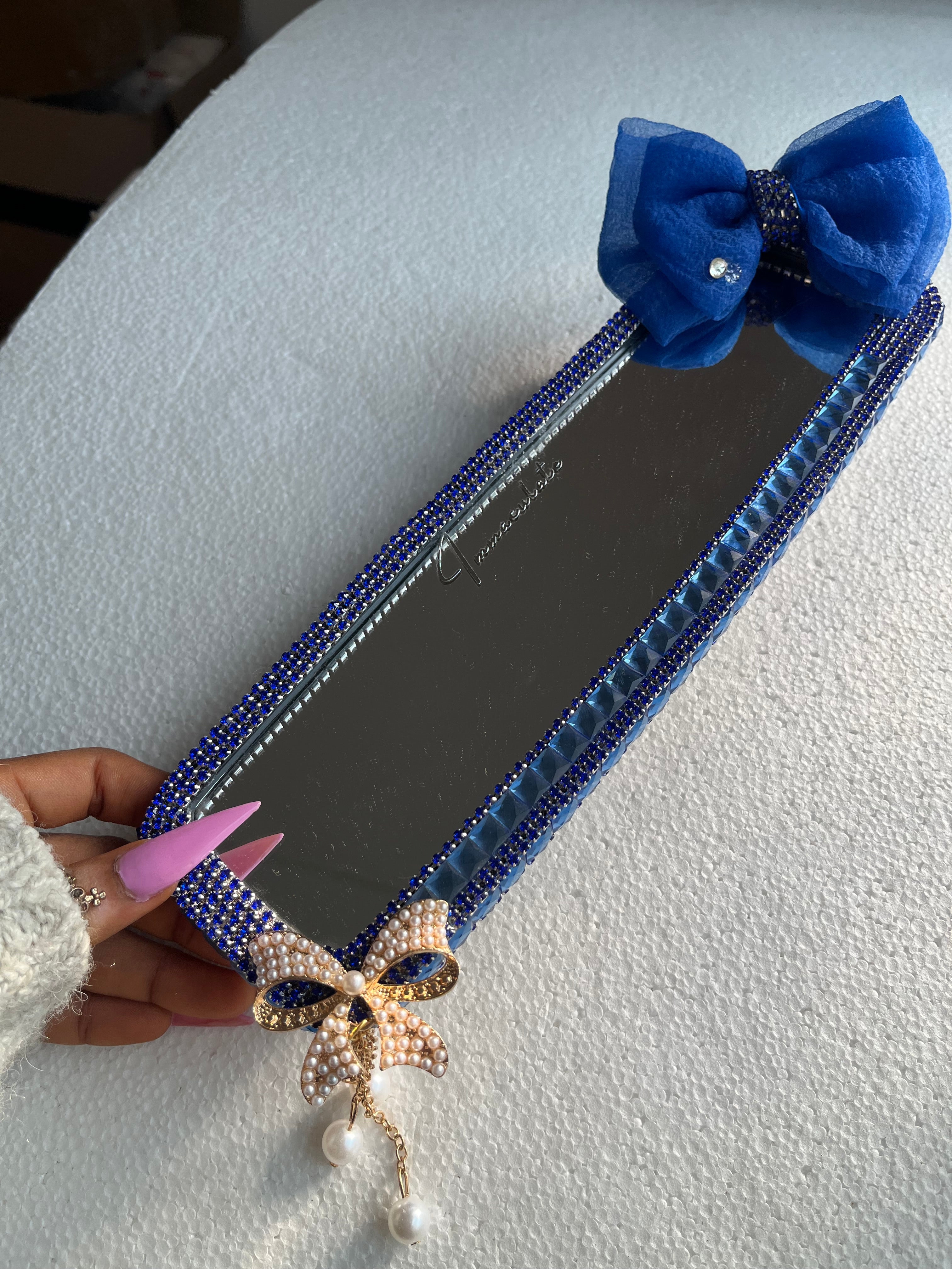 Royal Blue diamond encrusted rear view mirror cover