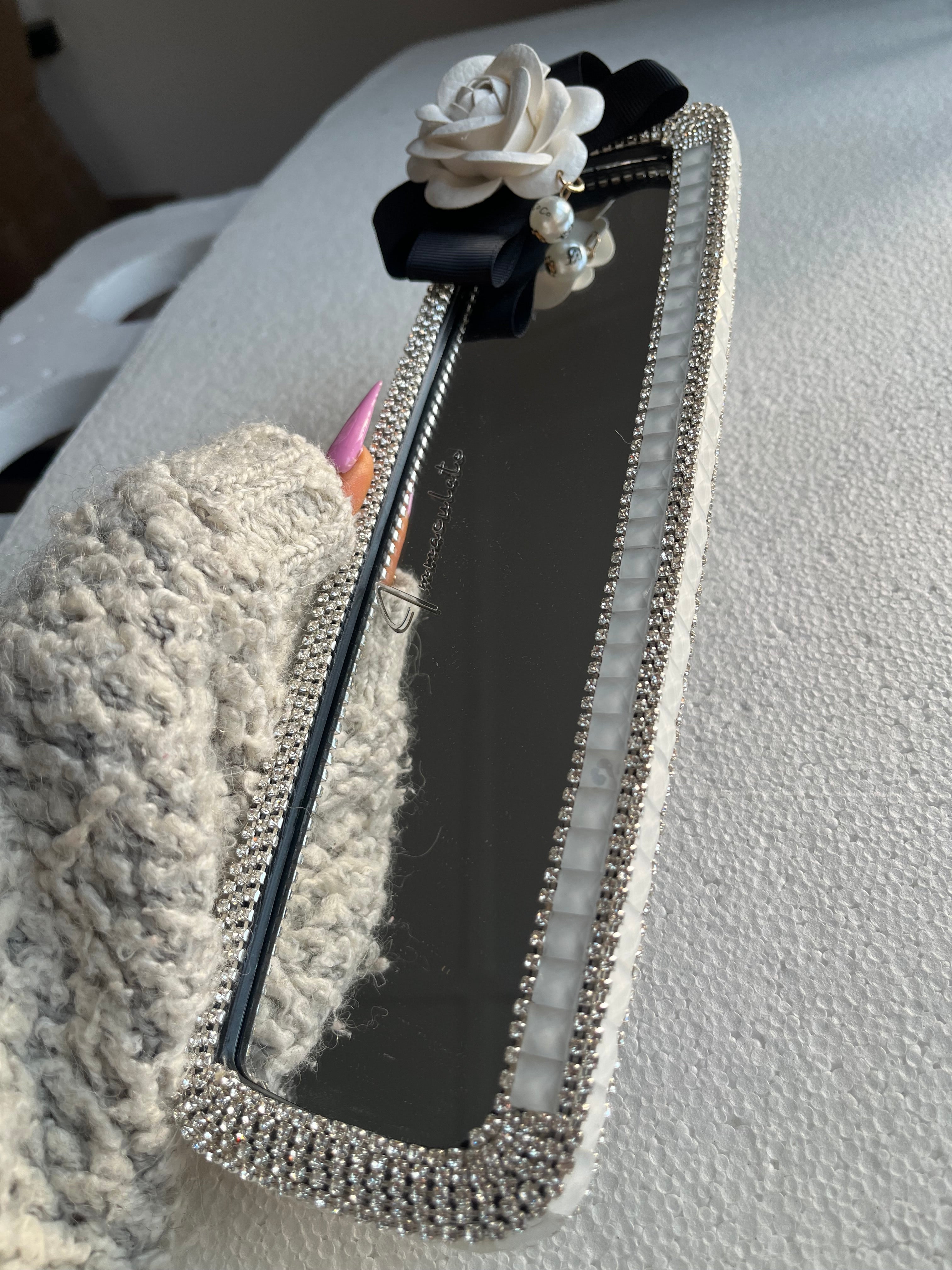 Rose (Snow White) diamond encrusted car rear view mirror cover