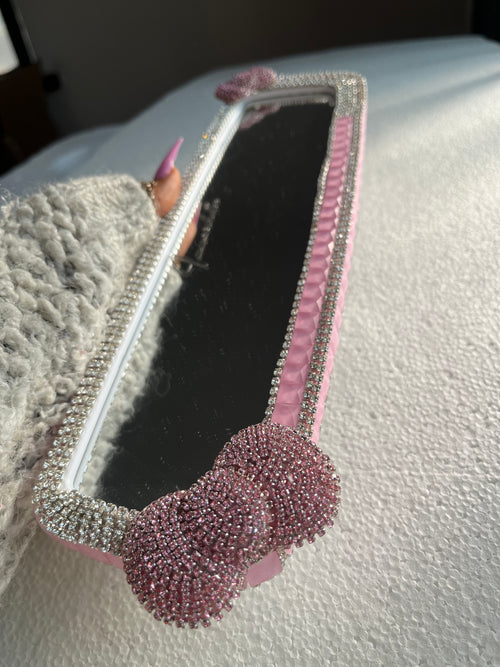 Bow (double) baby pink car rear view mirror cover decor
