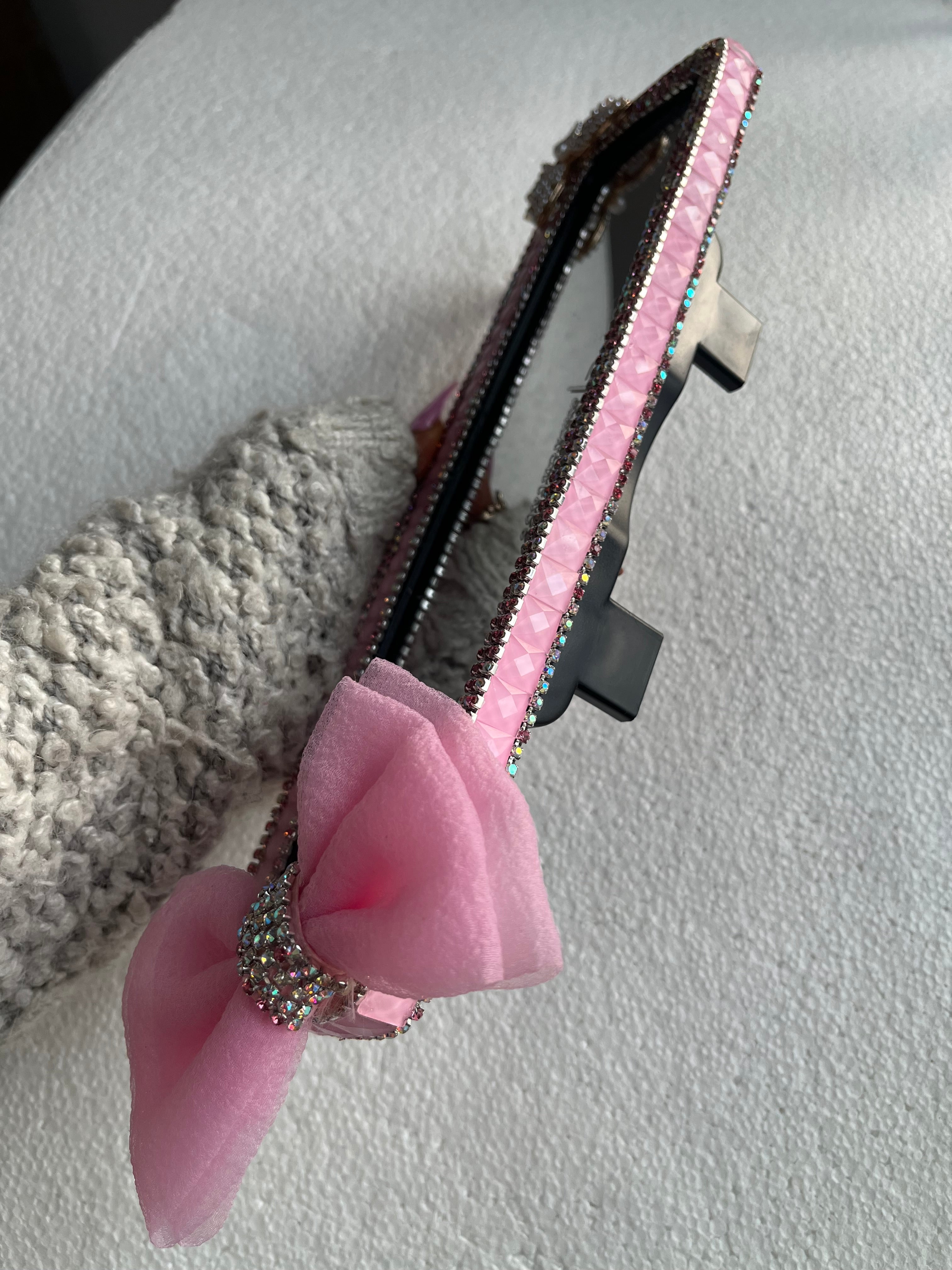 Ribbon 🎀 (Pink) Diamond encrusted car rear view mirror cover decor