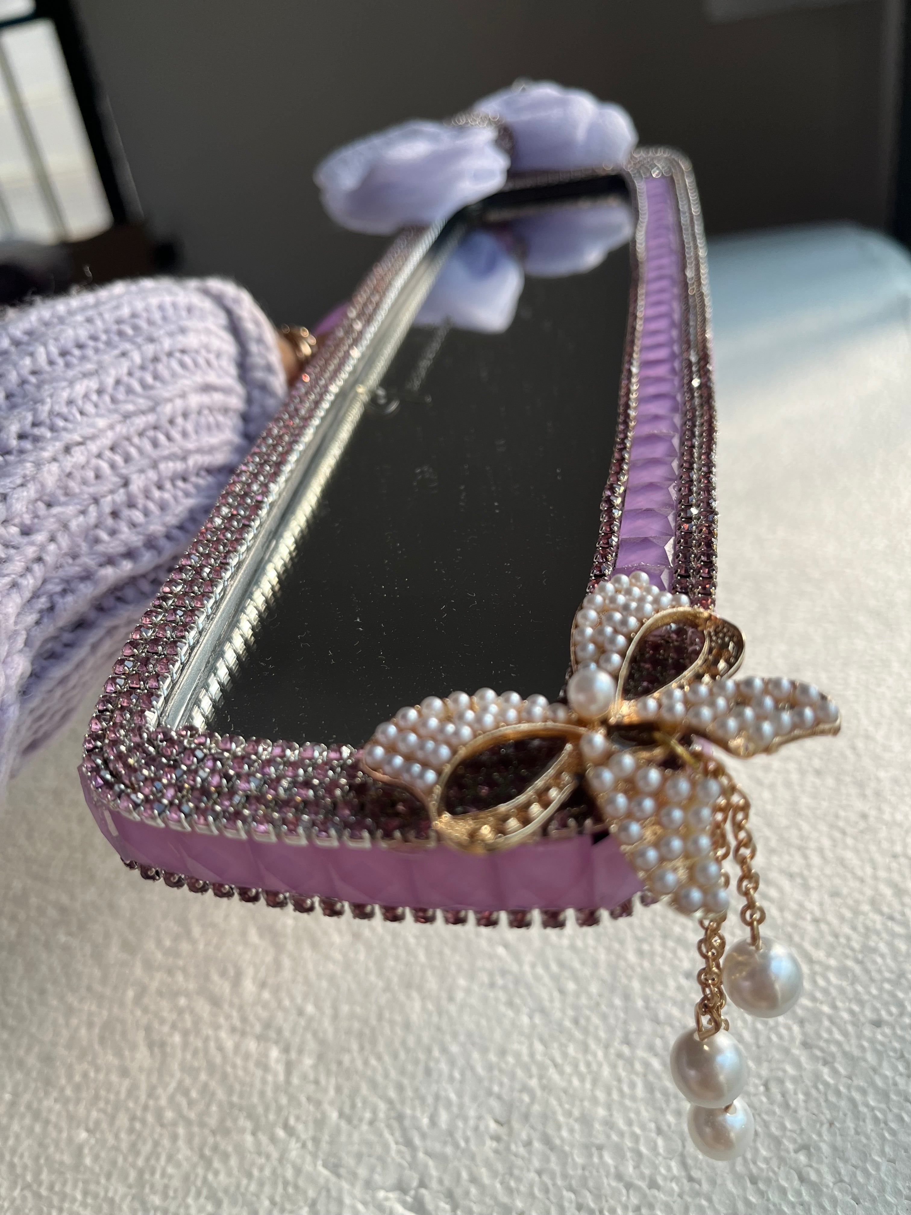 Lavender diamond encrusted rear view mirror cover