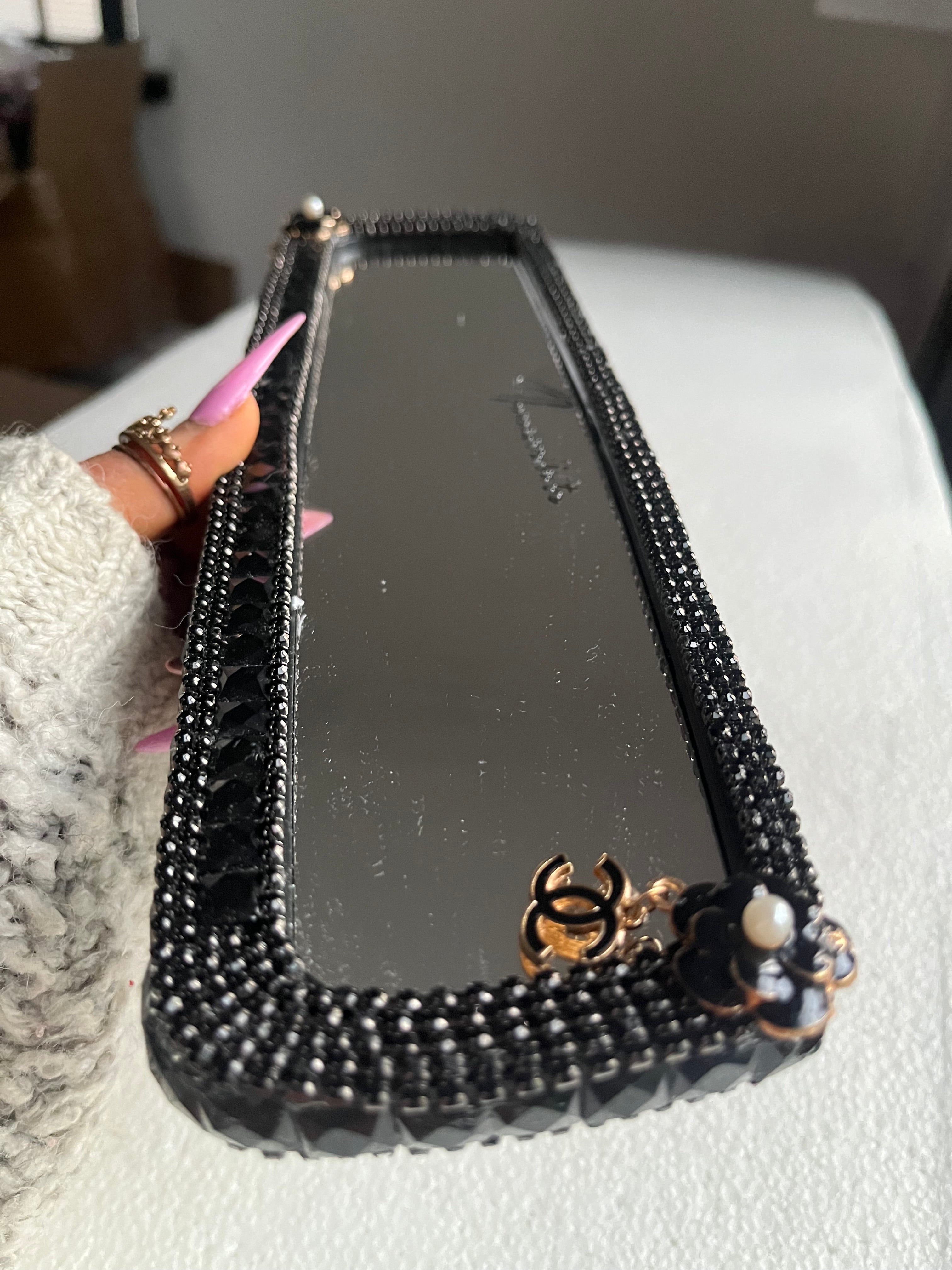 Cc double (black) diamond encrusted car rear view mirror cover decor