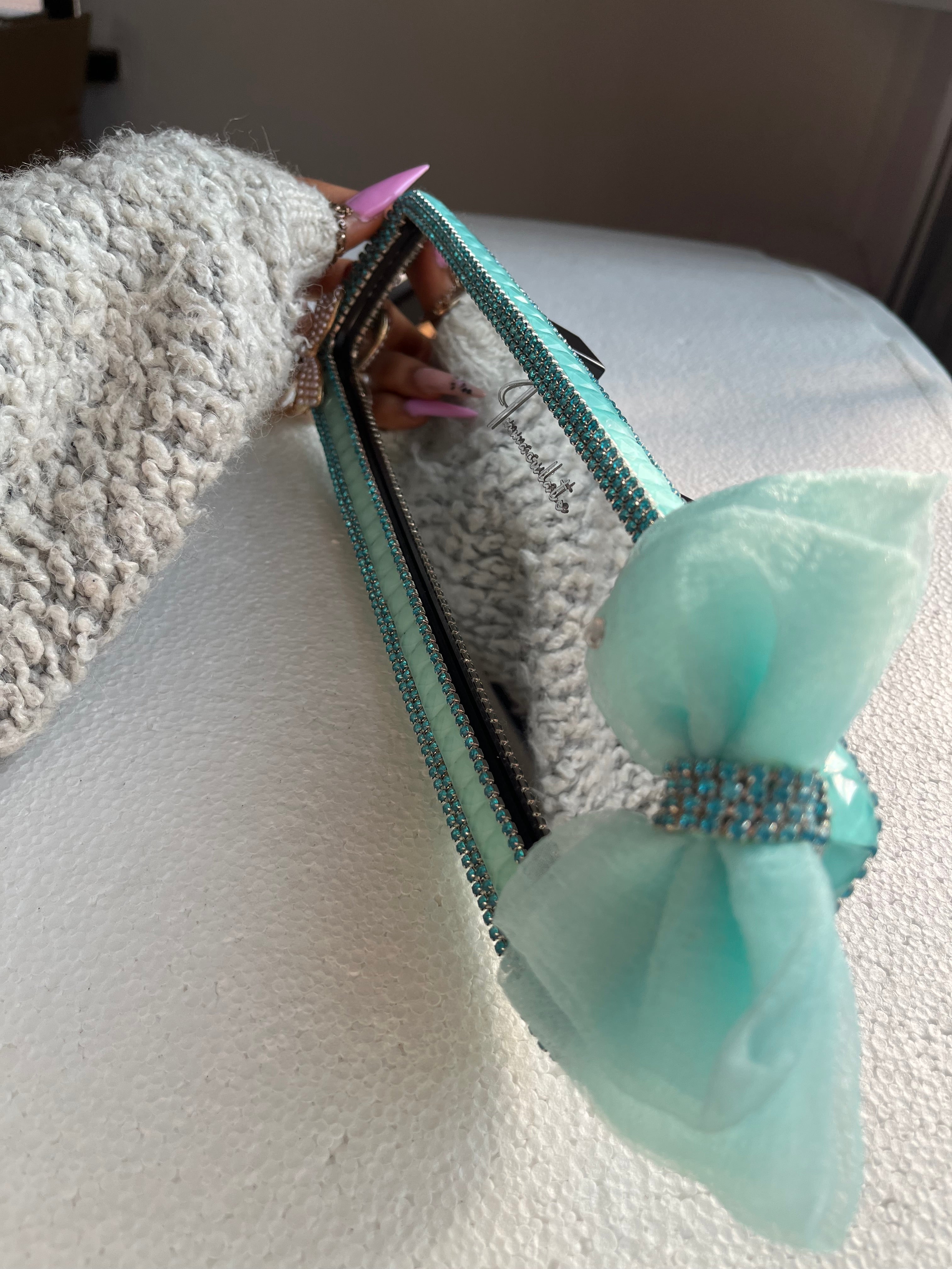 Turquoise Teal Diamond encrusted rear view mirror cover