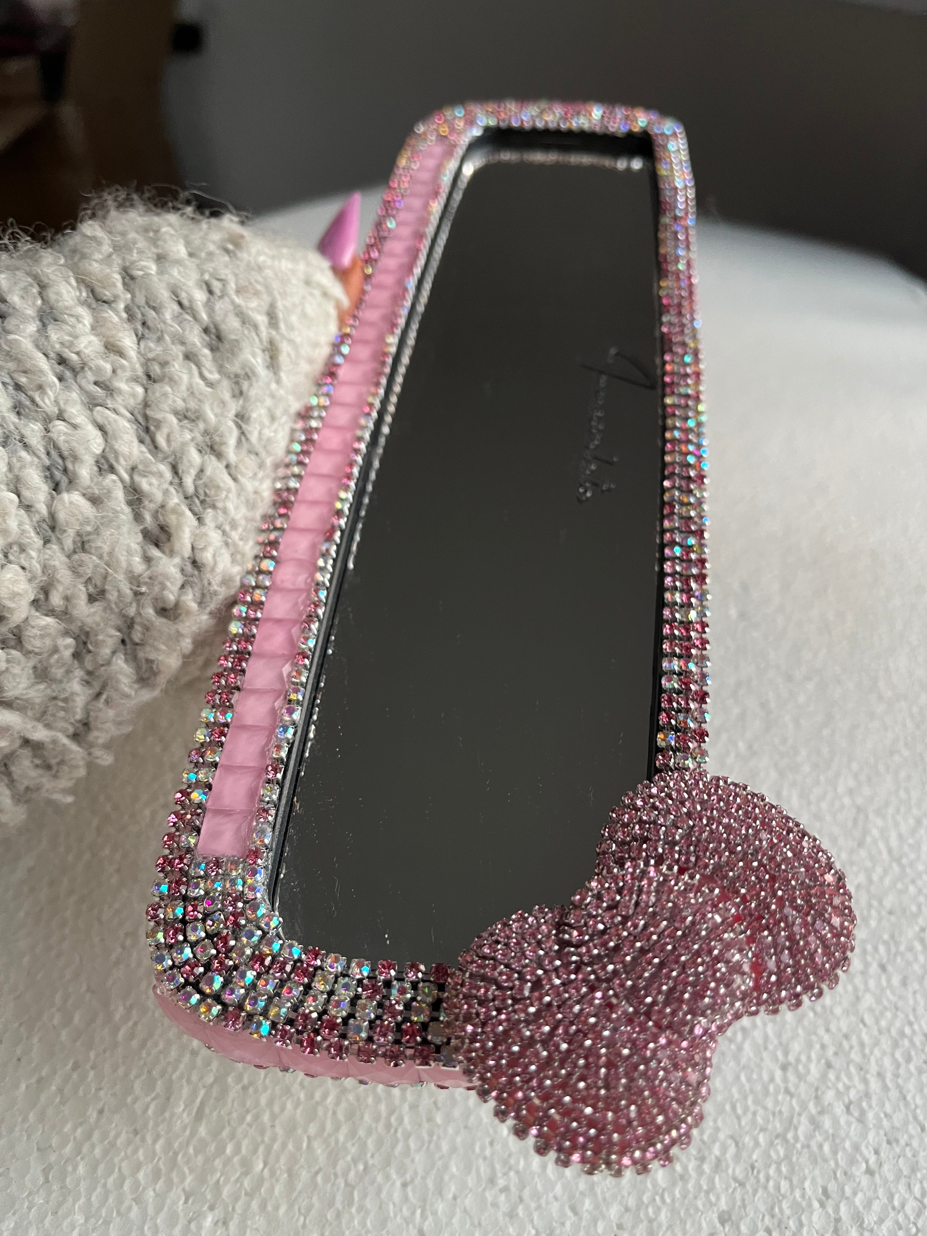 Bow (single) Pink Diamond encrusted car rear view mirror cover decor