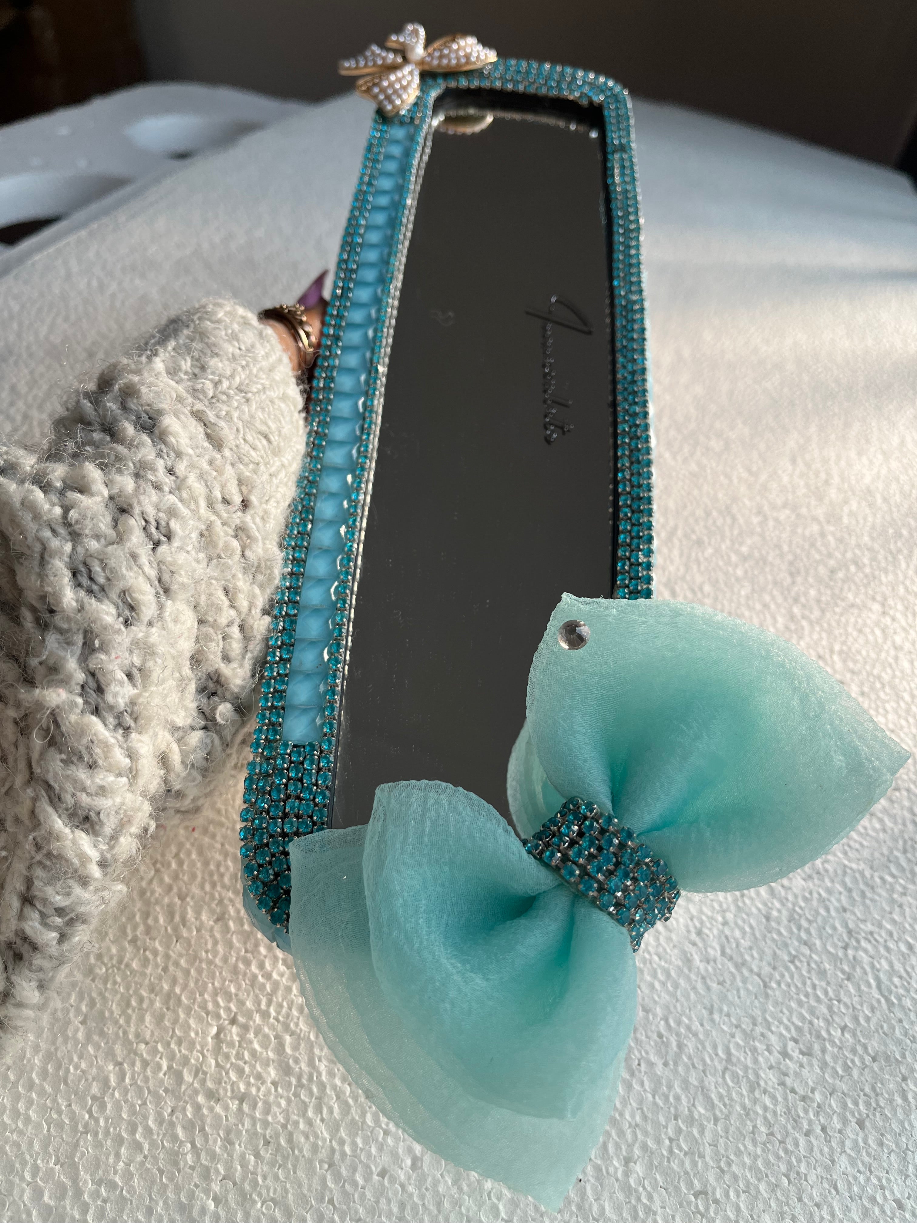 Tiffany blue Diamond encrusted rear view mirror cover
