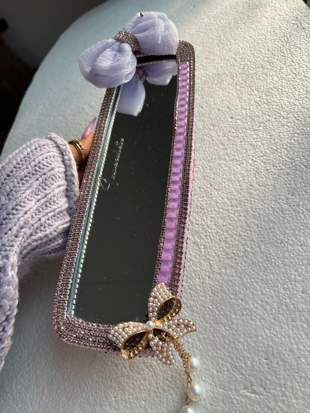 Lavender diamond encrusted rear view mirror cover