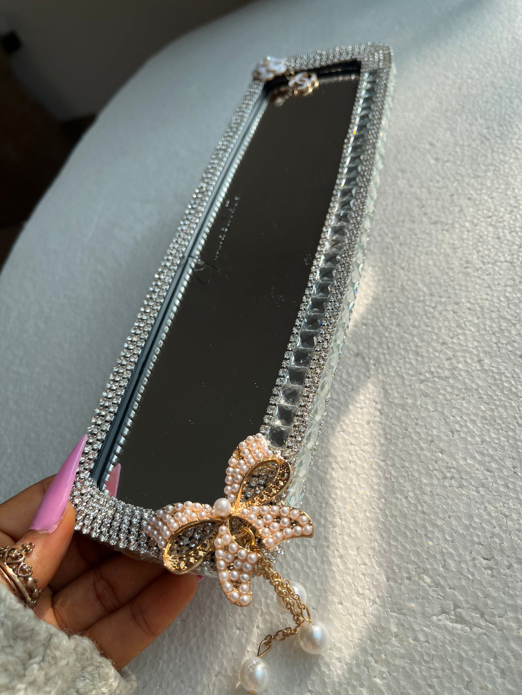 Cc (single) crystal silver diamond encrusted rear view mirror cover