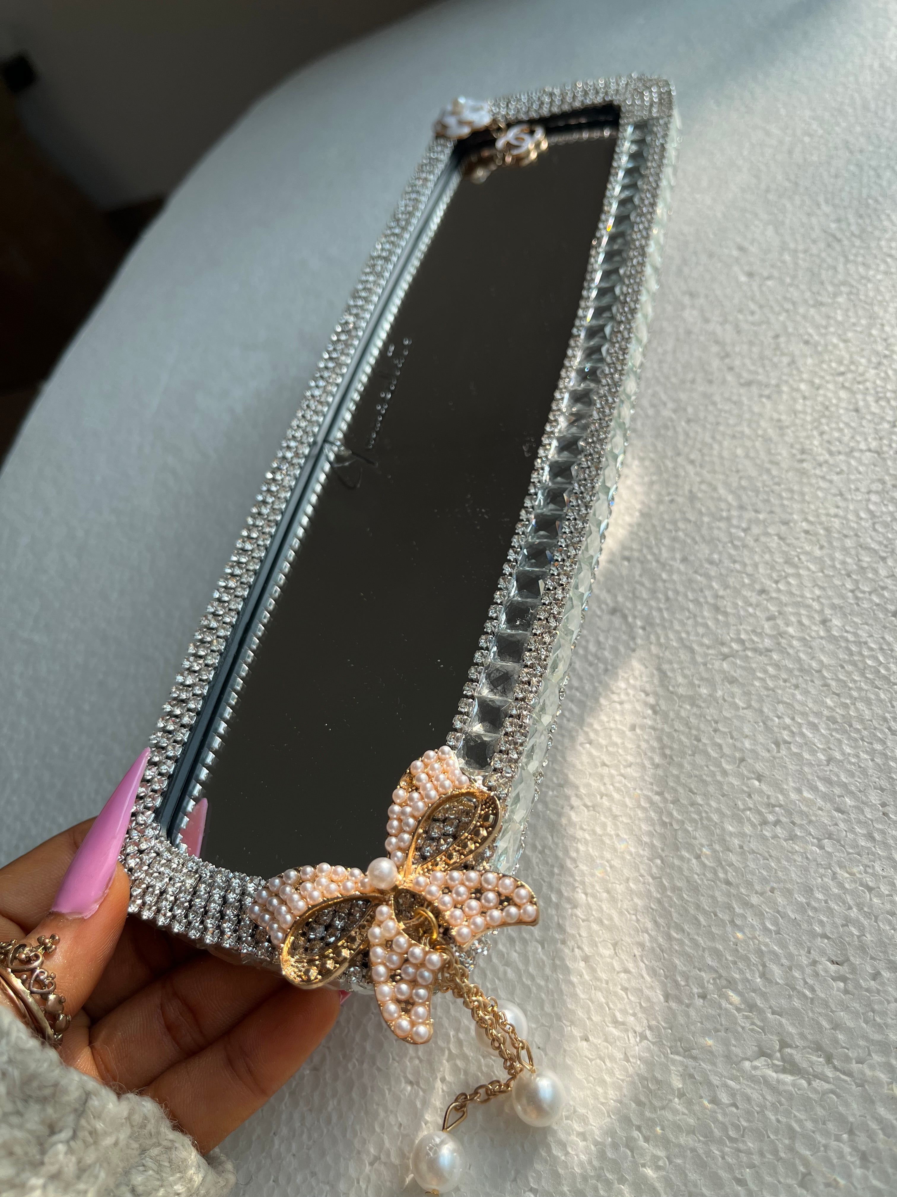 Cc (single) crystal silver diamond encrusted rear view mirror cover