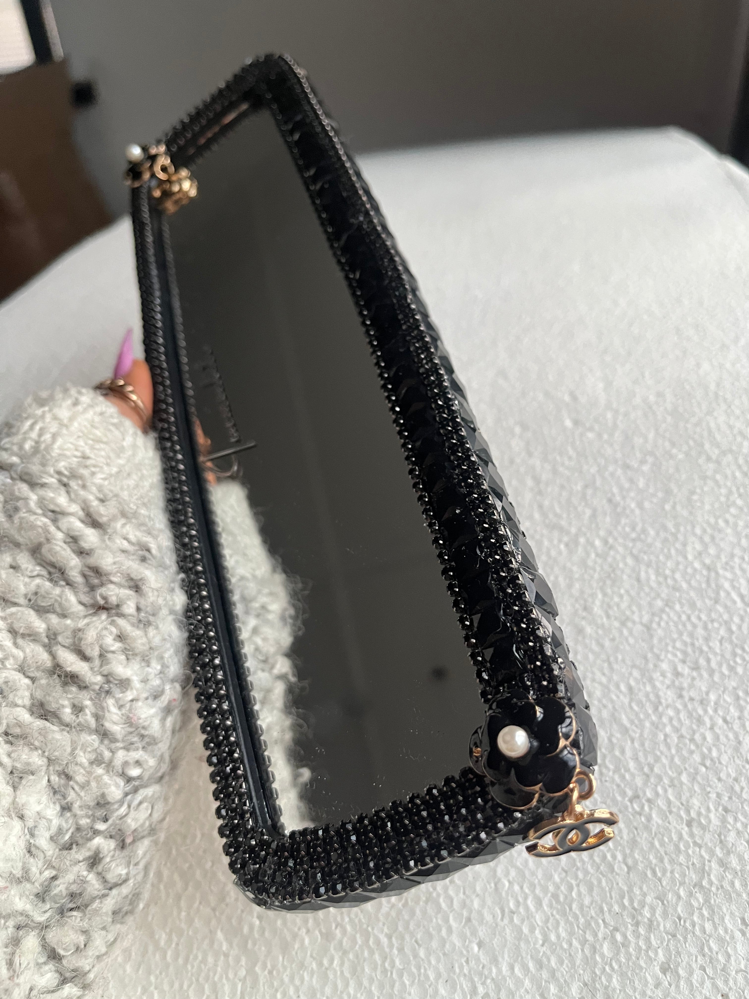 Cc double (black) diamond encrusted car rear view mirror cover decor