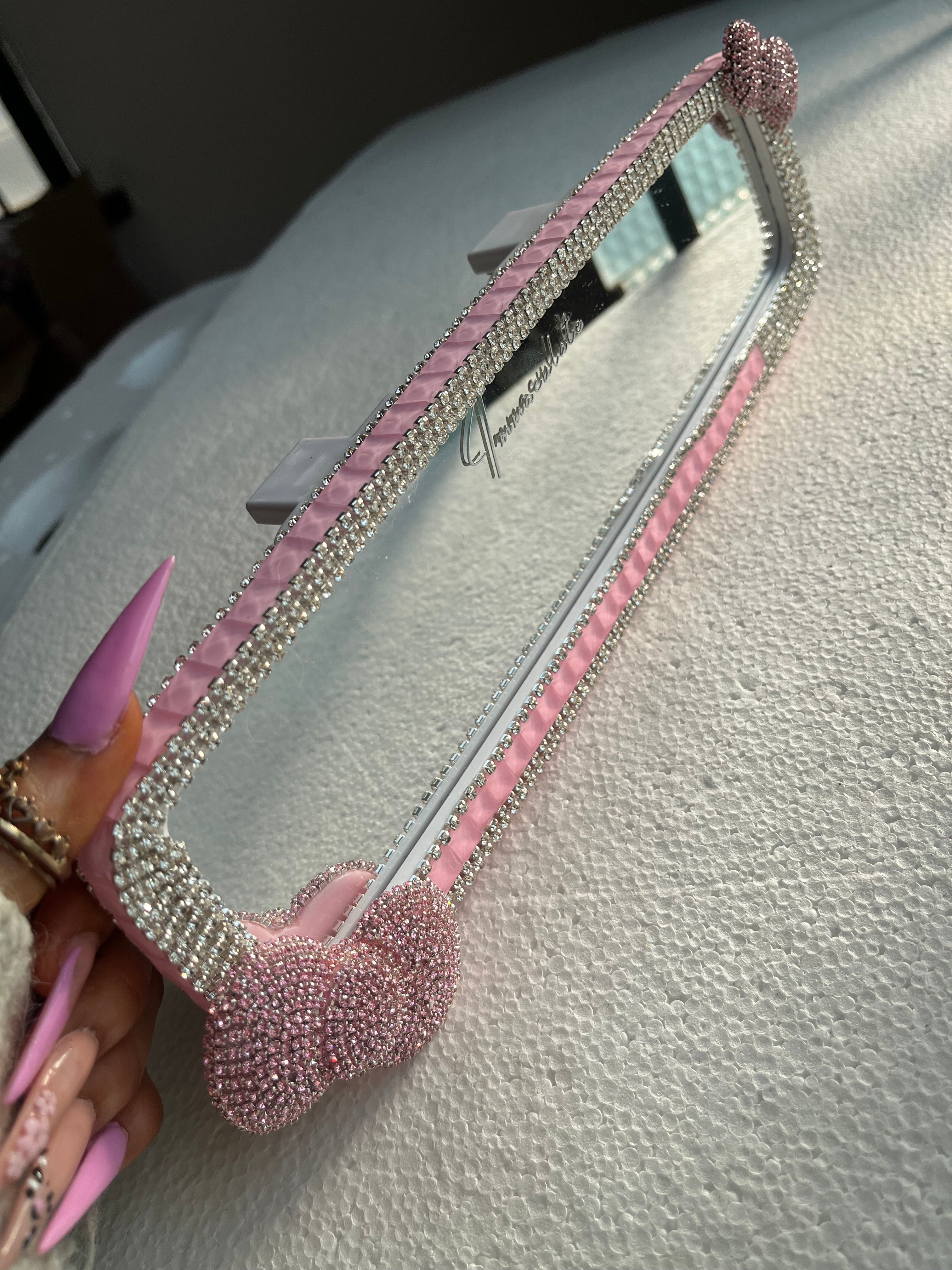Bow (double) baby pink car rear view mirror cover decor