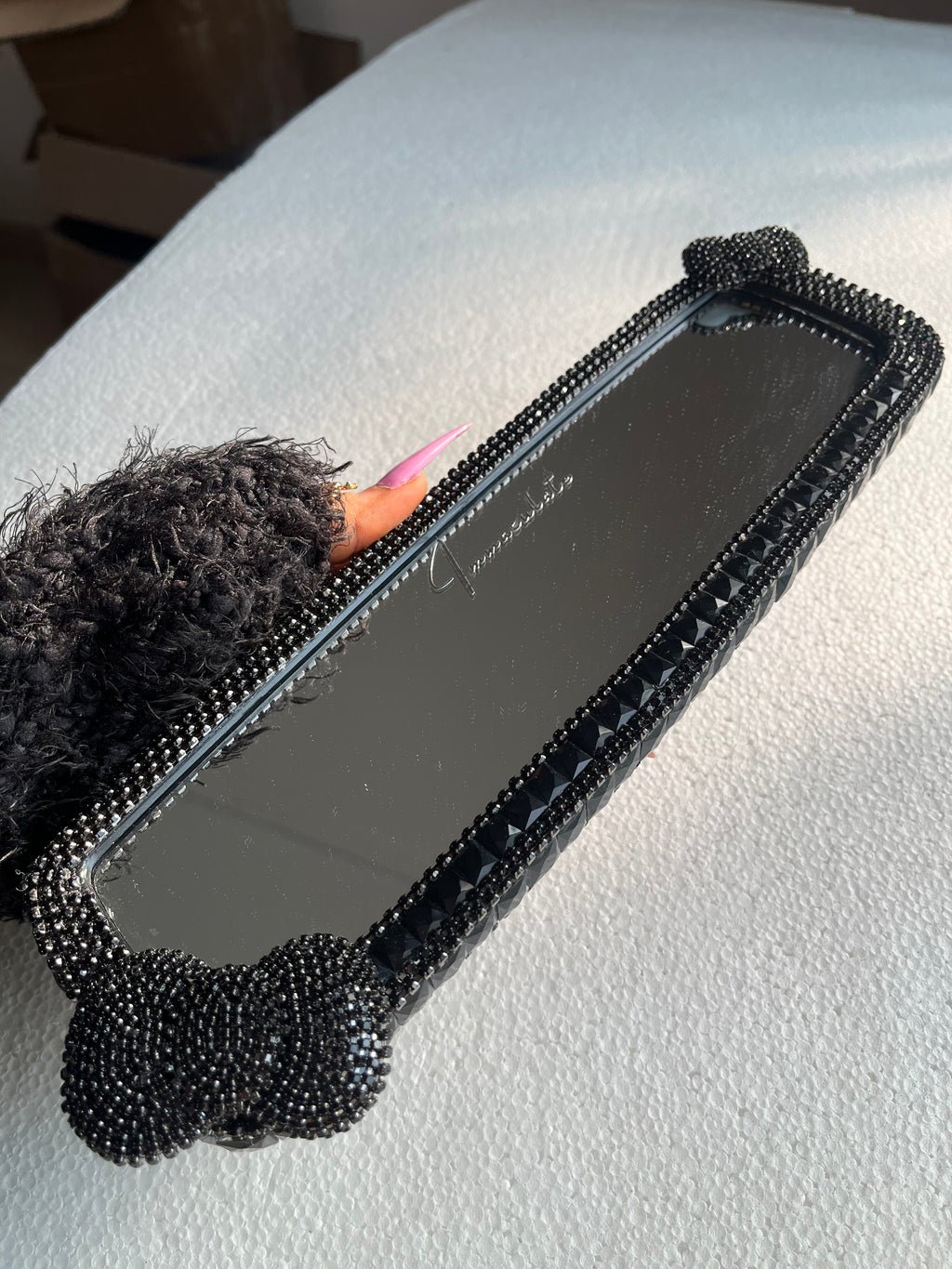 Bow (double) Black car rear view mirror cover decor