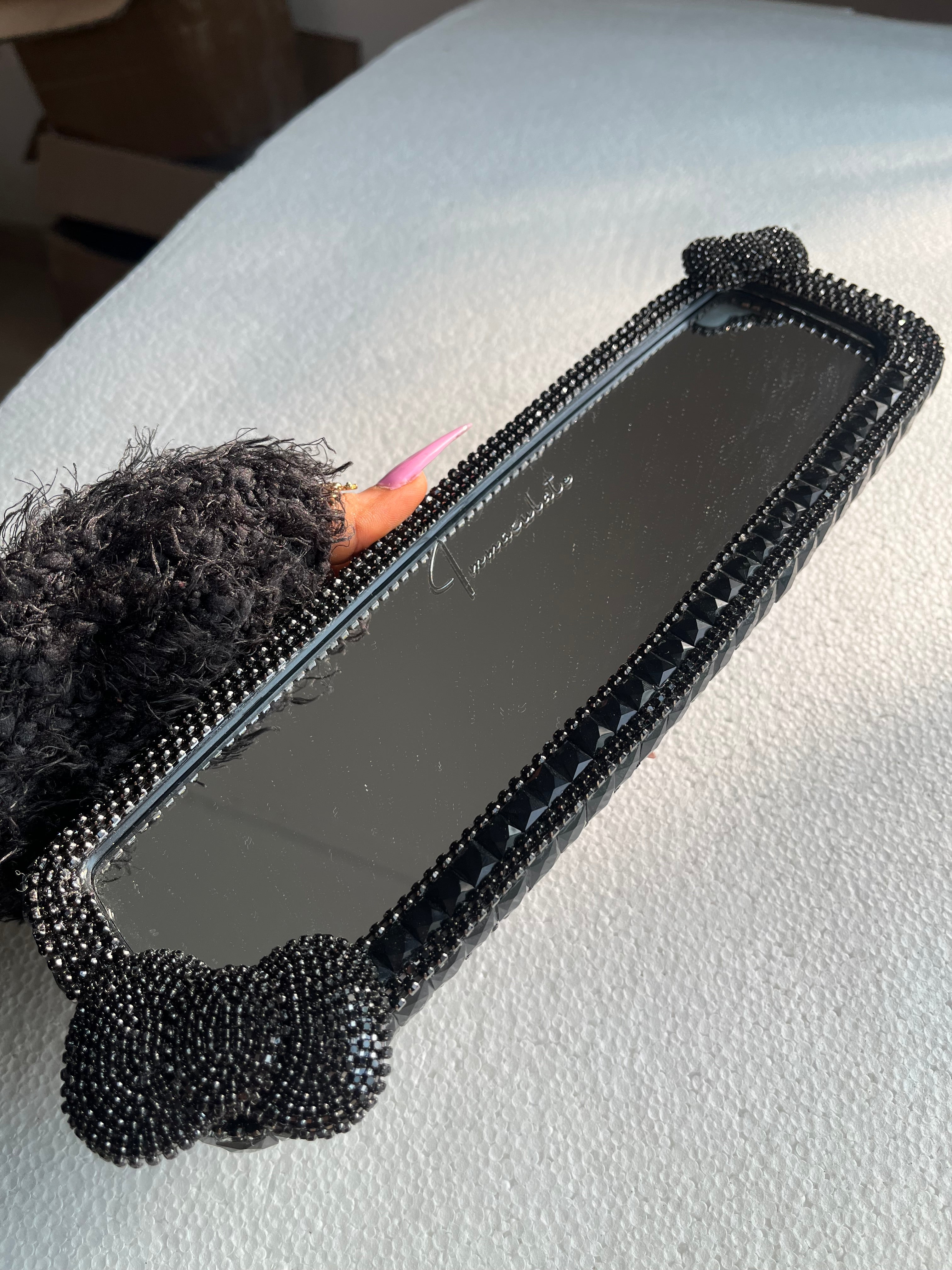 Bow (double) Black car rear view mirror cover decor