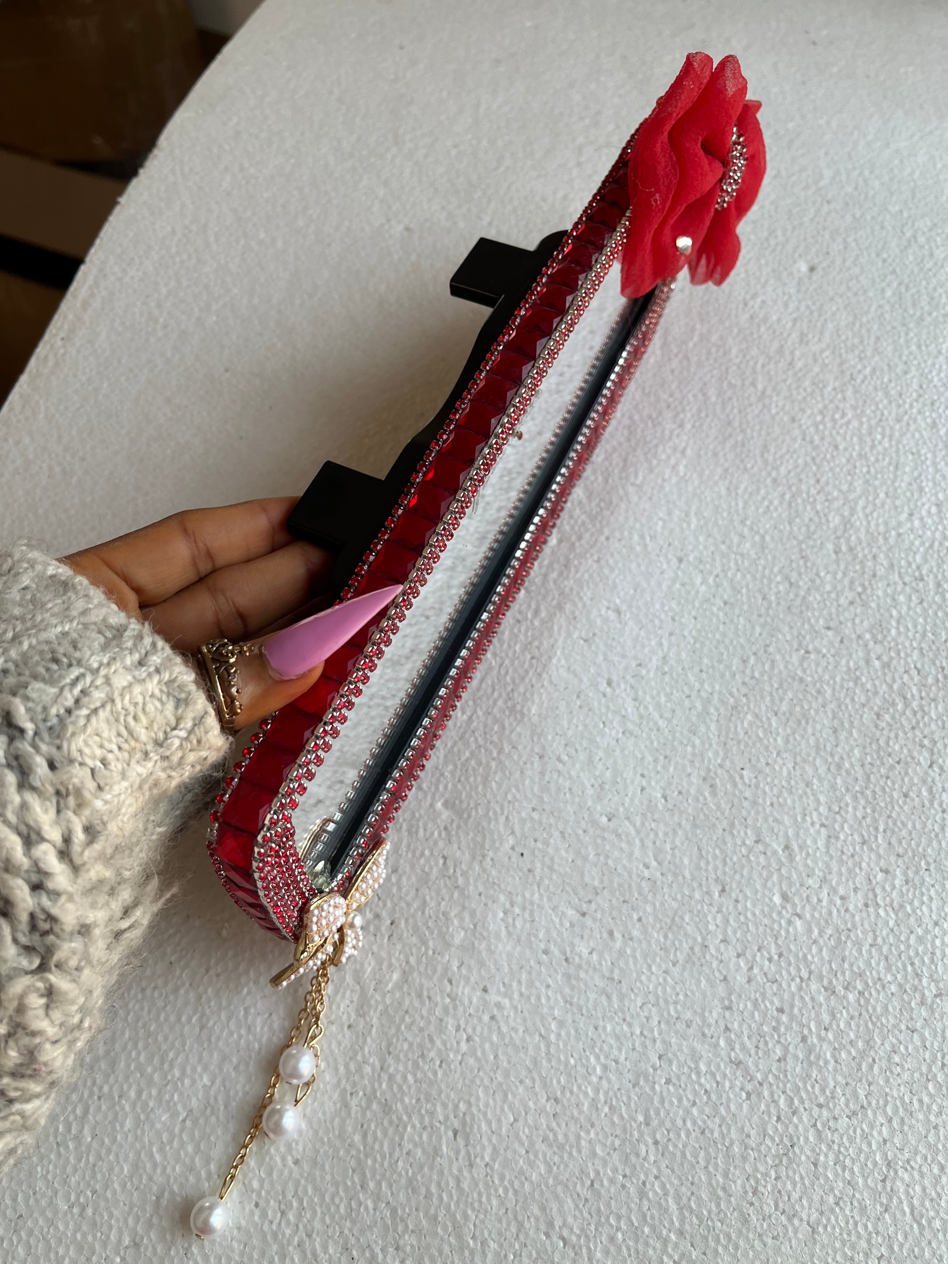 Bow Crystal (Red) Diamond encrusted car rear view mirror cover