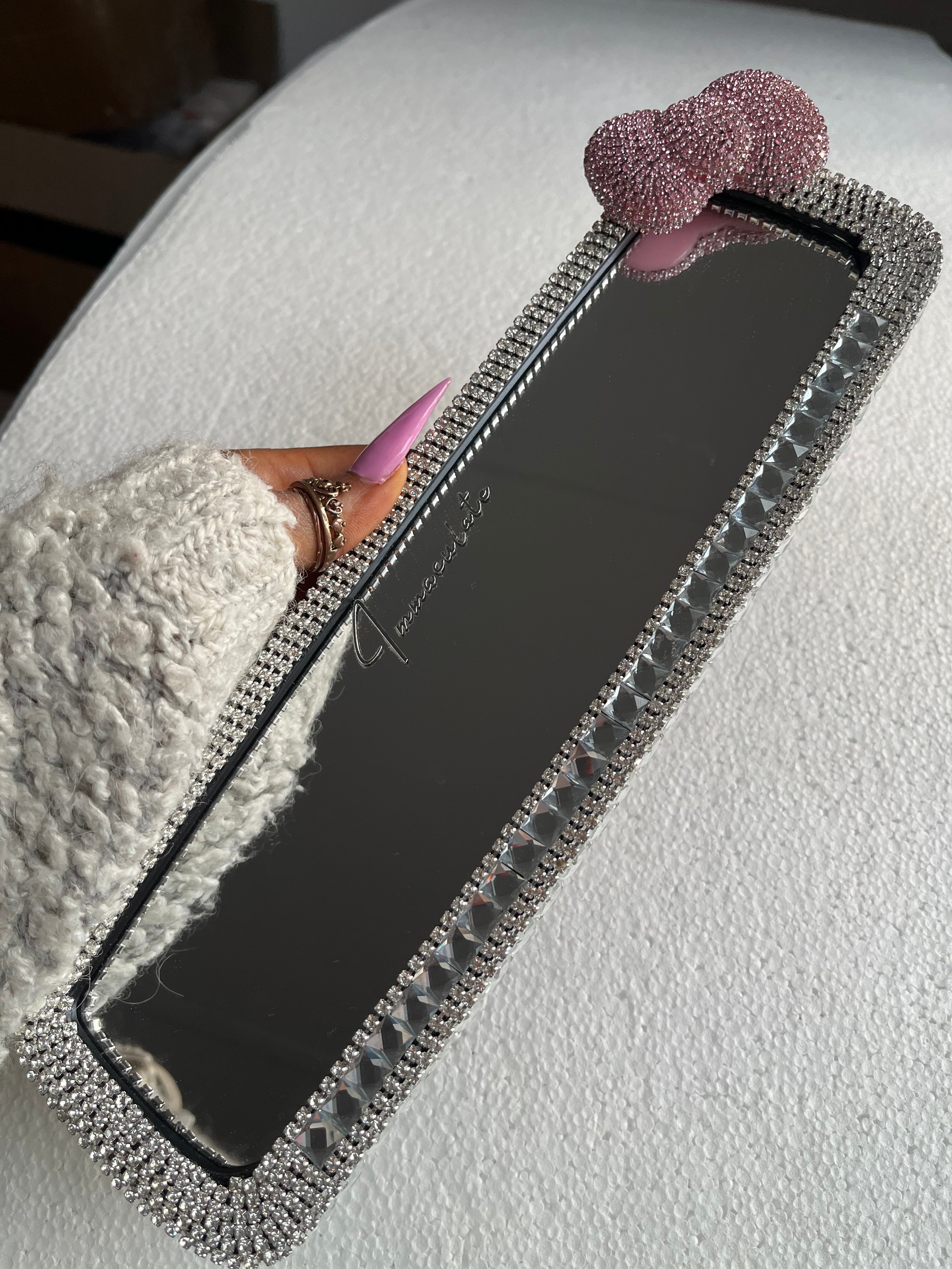 Crystal (clear & single pink bow) Diamond encrusted car rear view mirror cover decor
