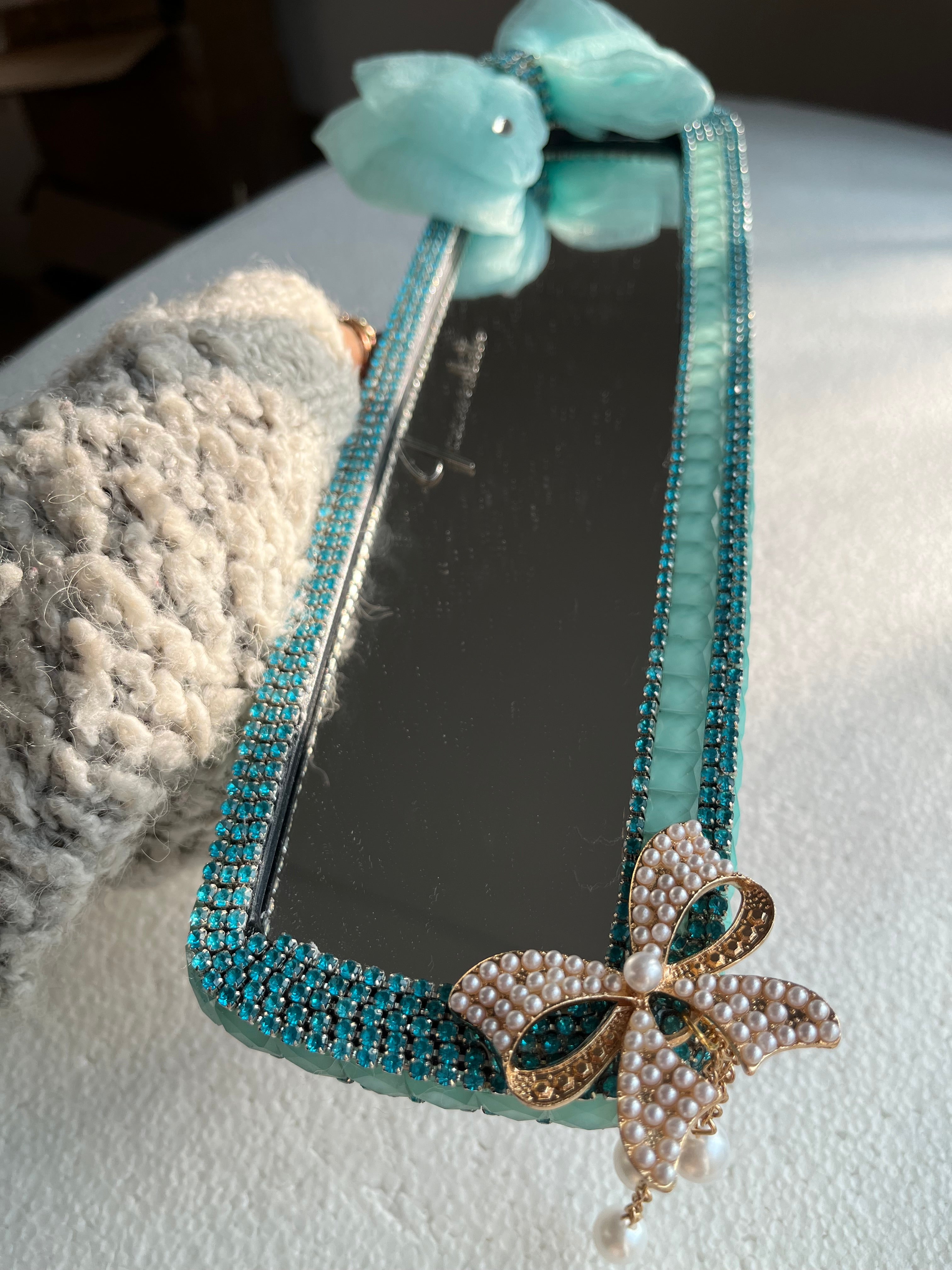 Turquoise Teal Diamond encrusted rear view mirror cover