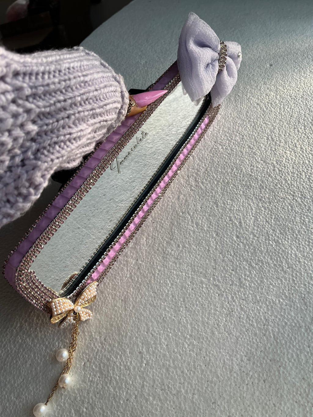 Lavender diamond encrusted rear view mirror cover