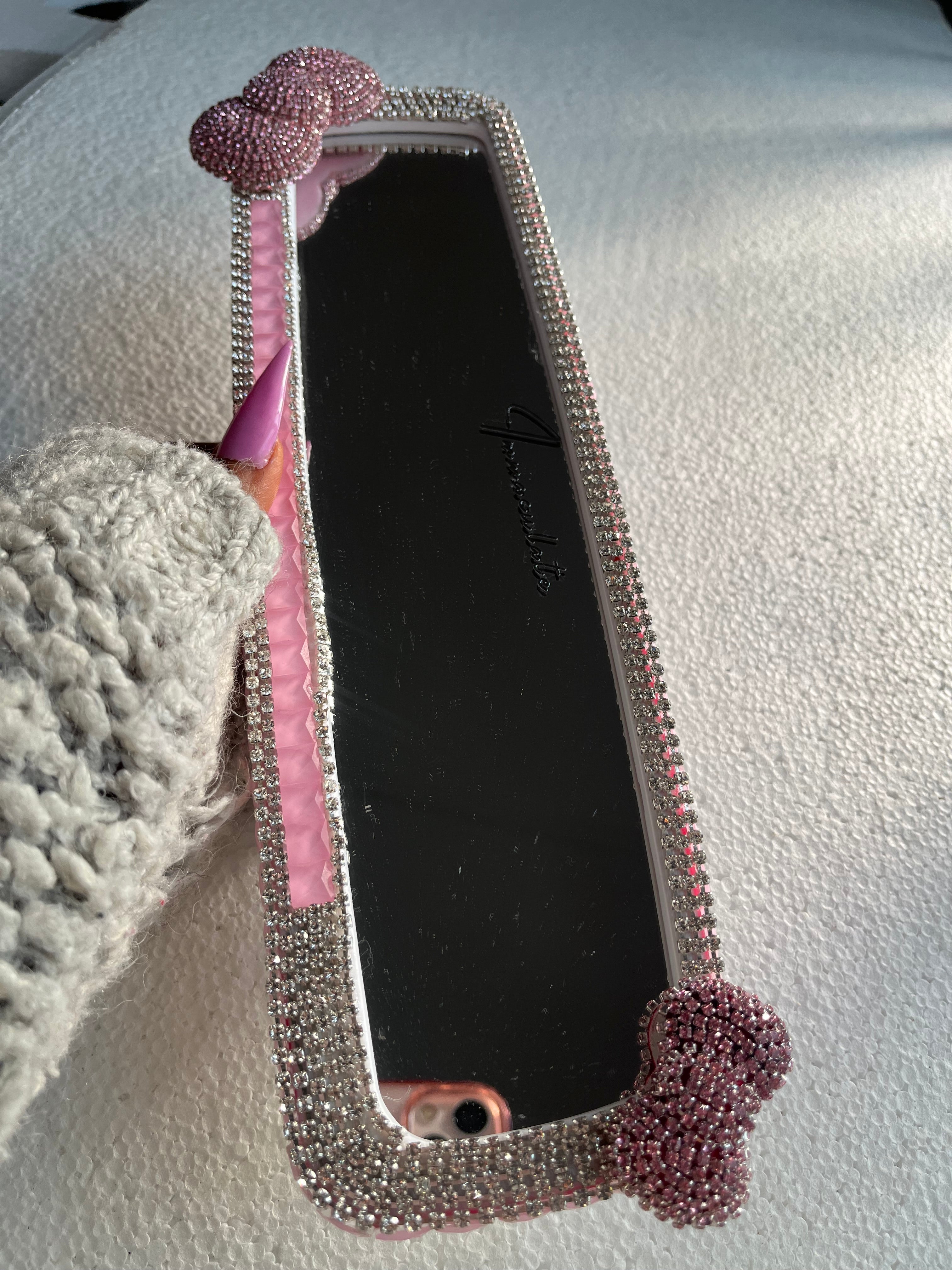 Bow (double) baby pink car rear view mirror cover decor