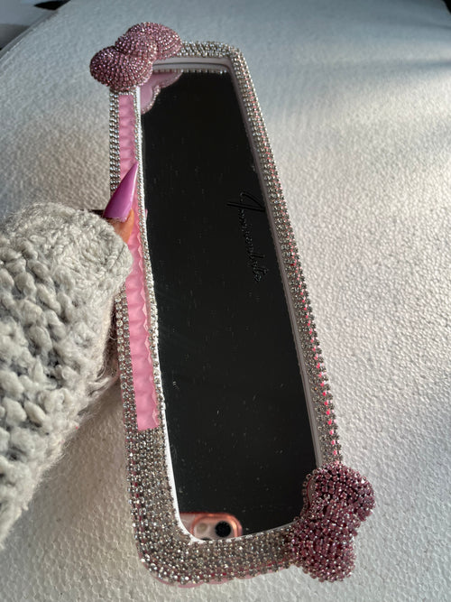 Bow (double) baby pink car rear view mirror cover decor