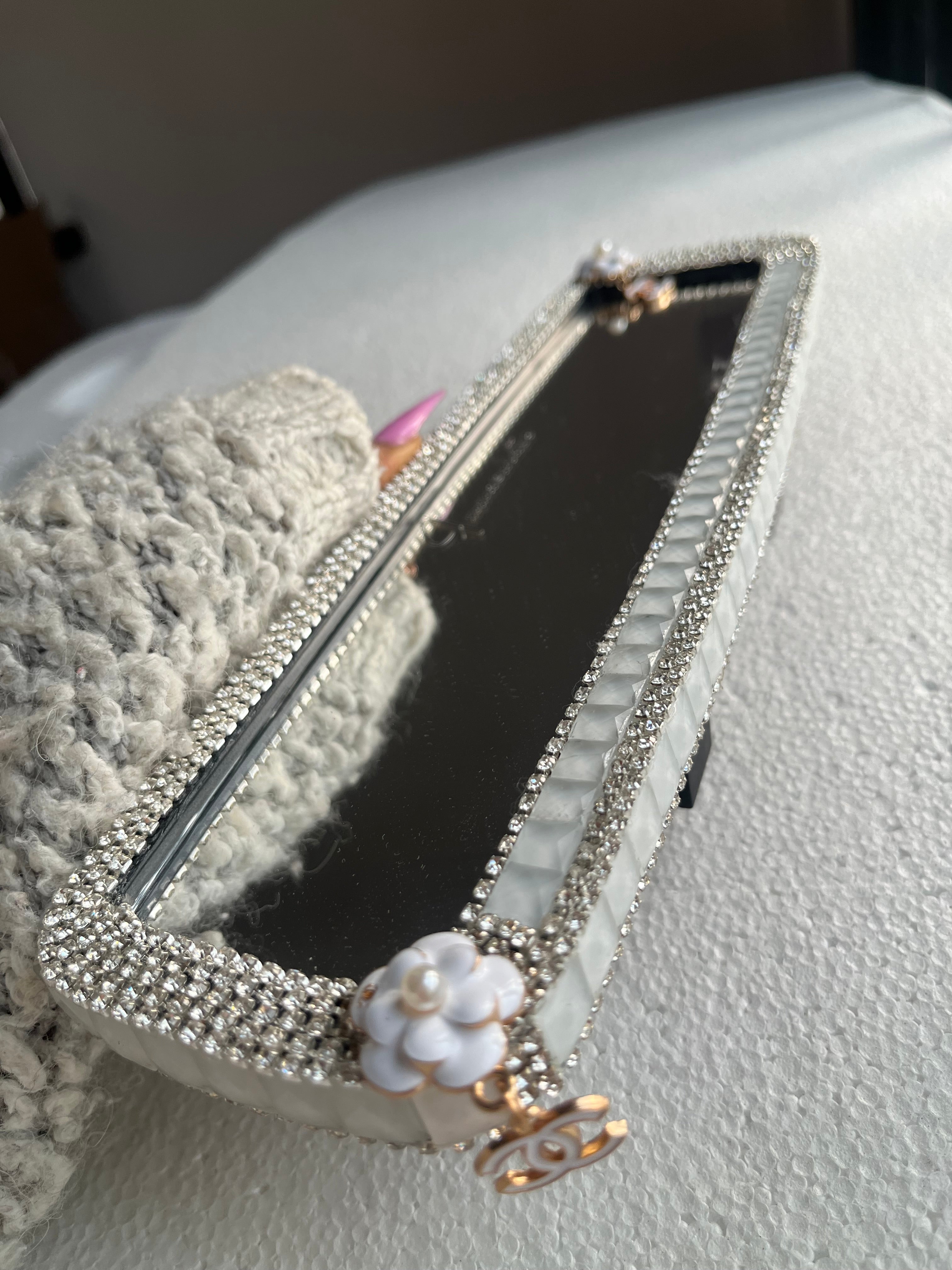 Cc (double)snow white diamond encrusted car rear view mirror cover decor