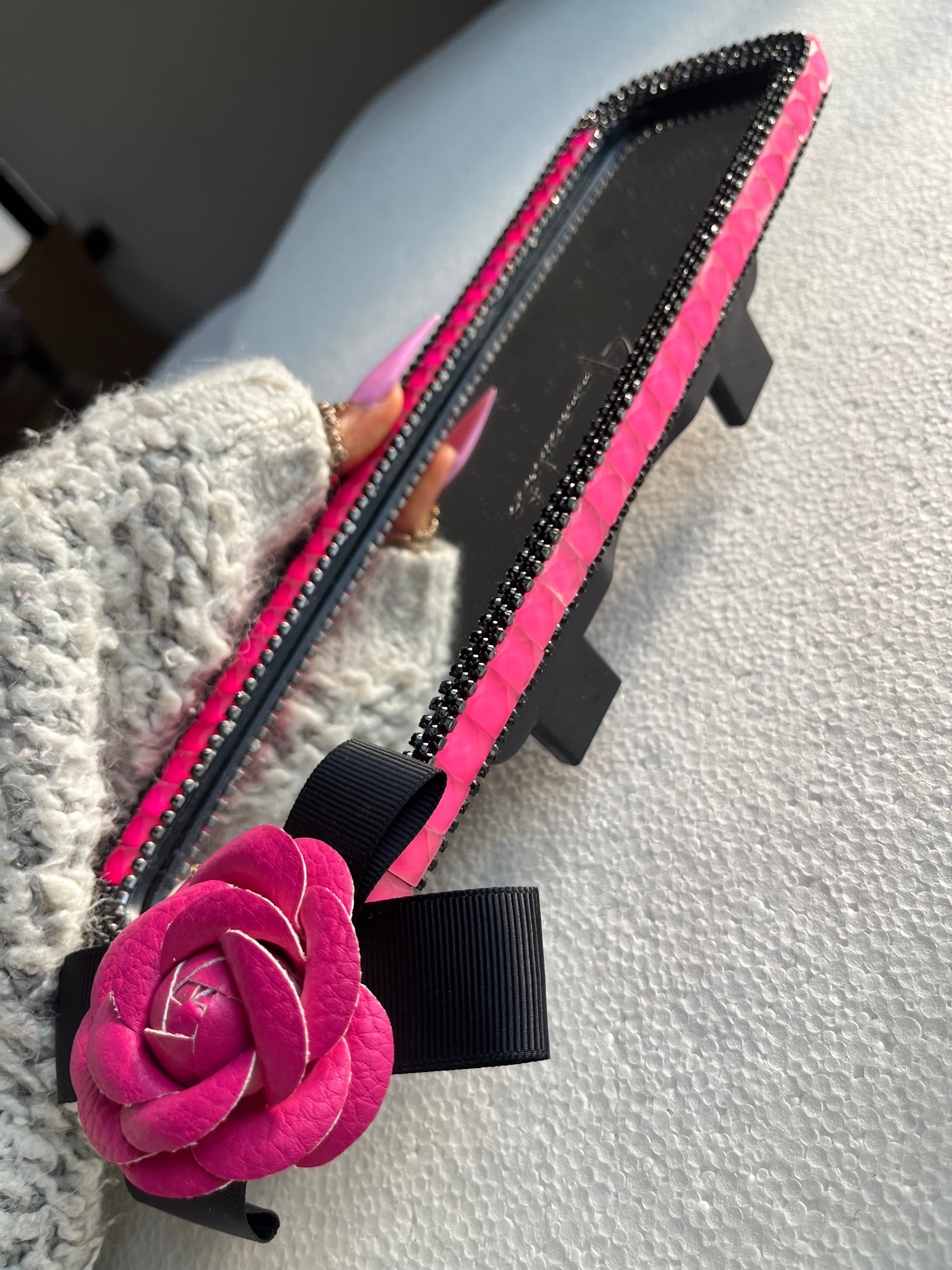 Rose Pink & Black diamond encrusted car rear view mirror cover
