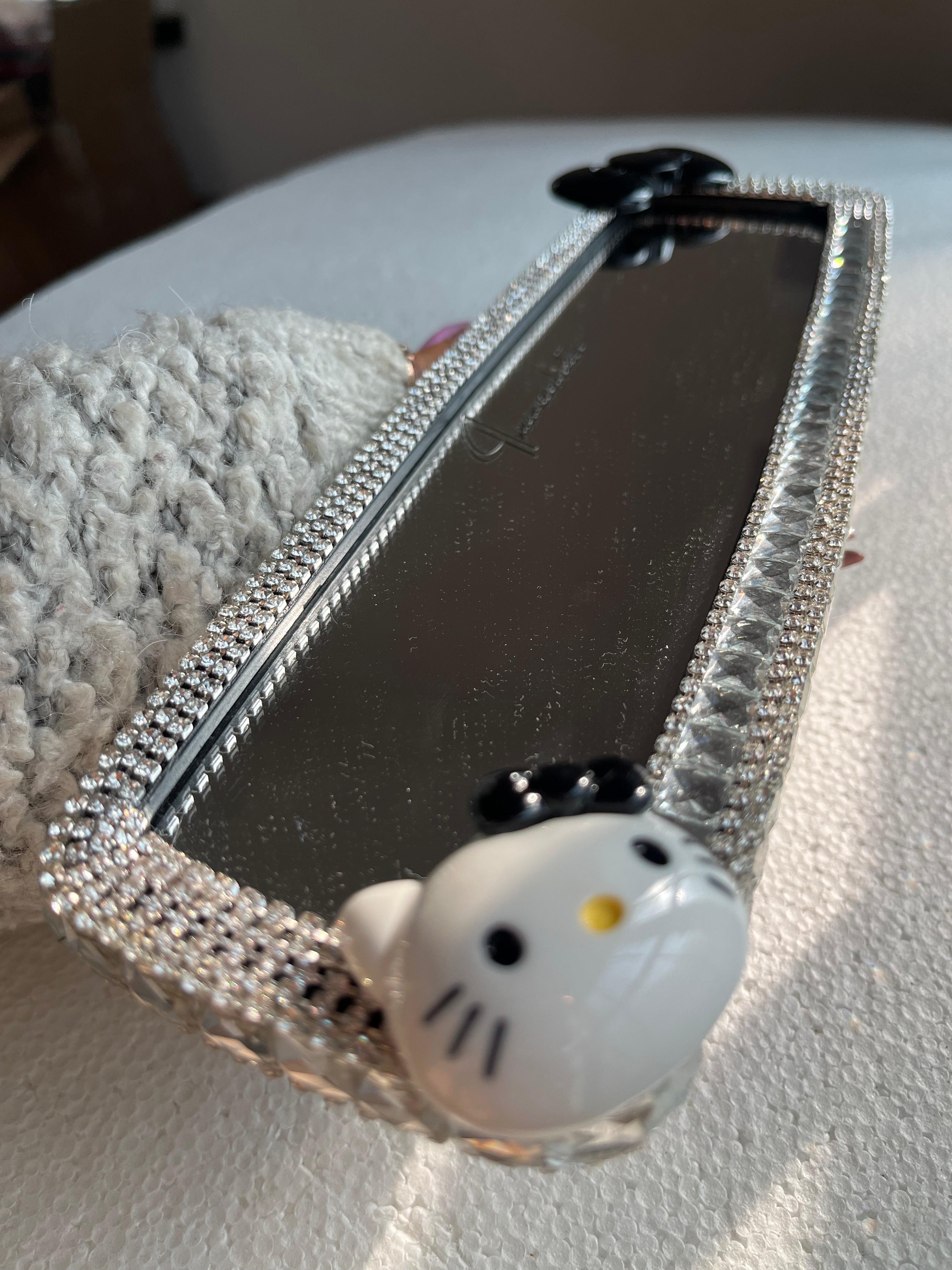 Hello Kitty black crystal clear diamond encrusted rear view mirror cover