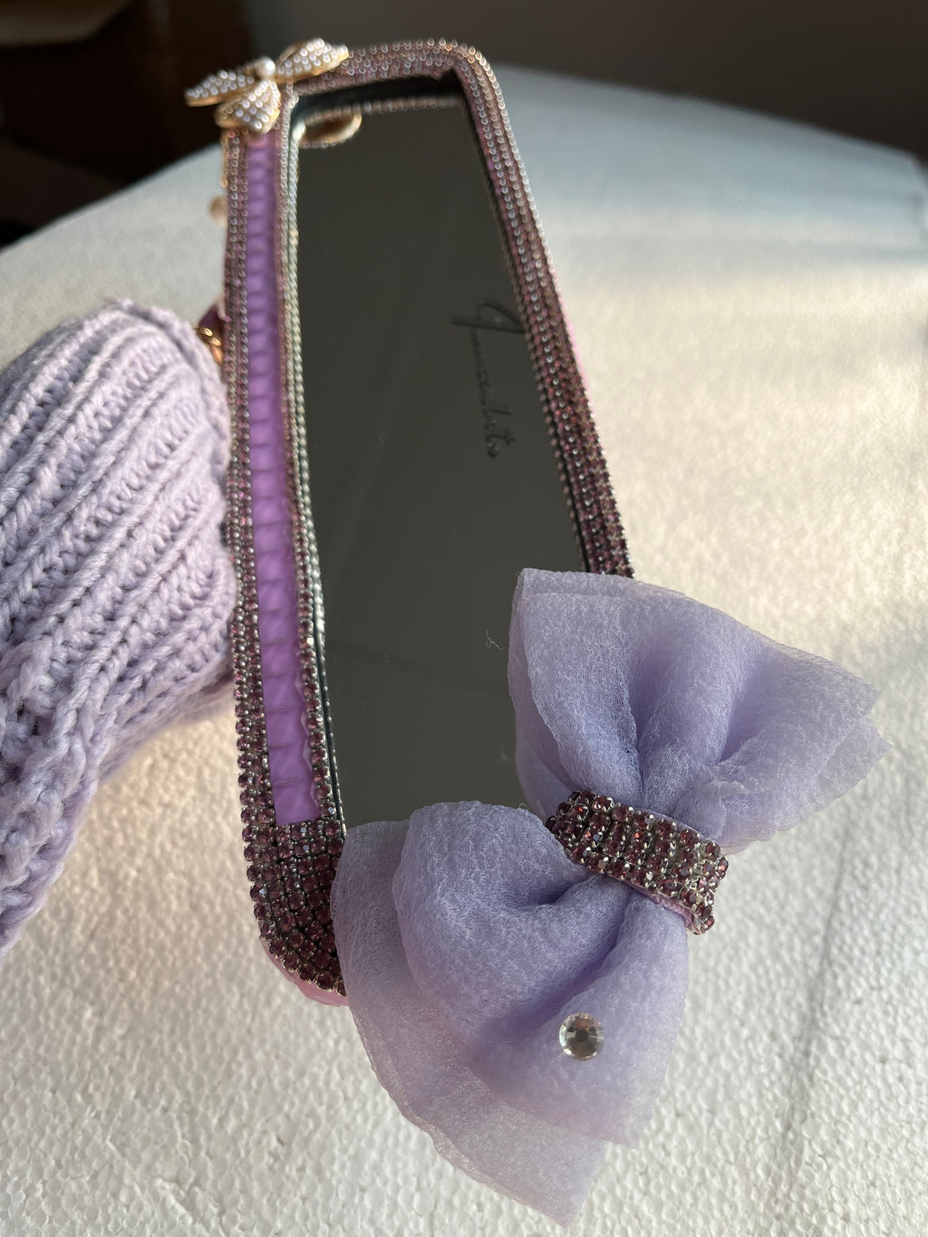 Lavender diamond encrusted rear view mirror cover