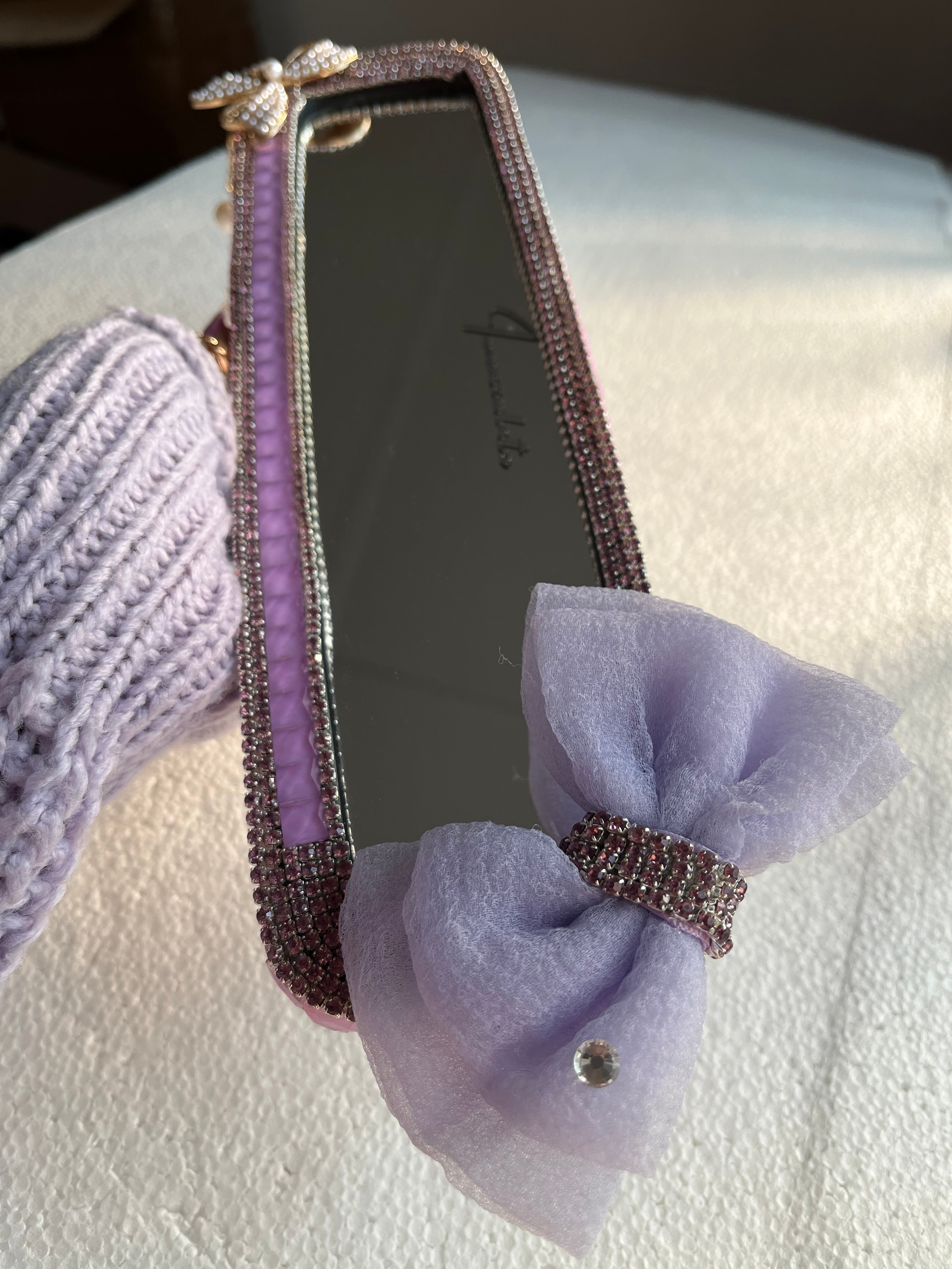 Lavender diamond encrusted rear view mirror cover