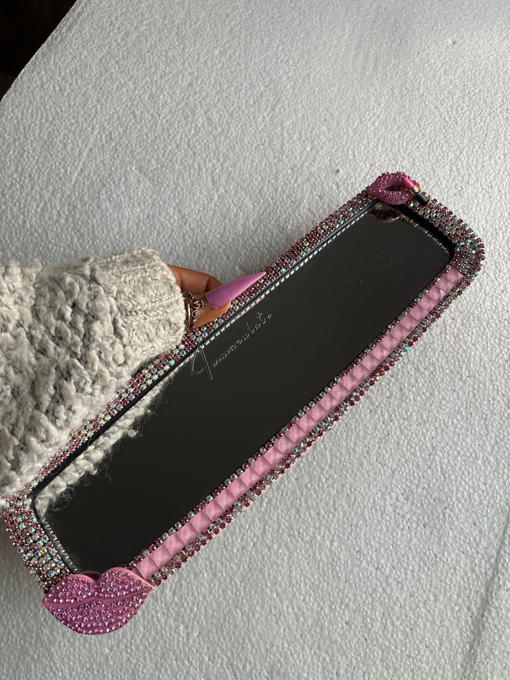 Lips👄 and Kiss💋(Pink)Diamond encrusted rear view mirror cover