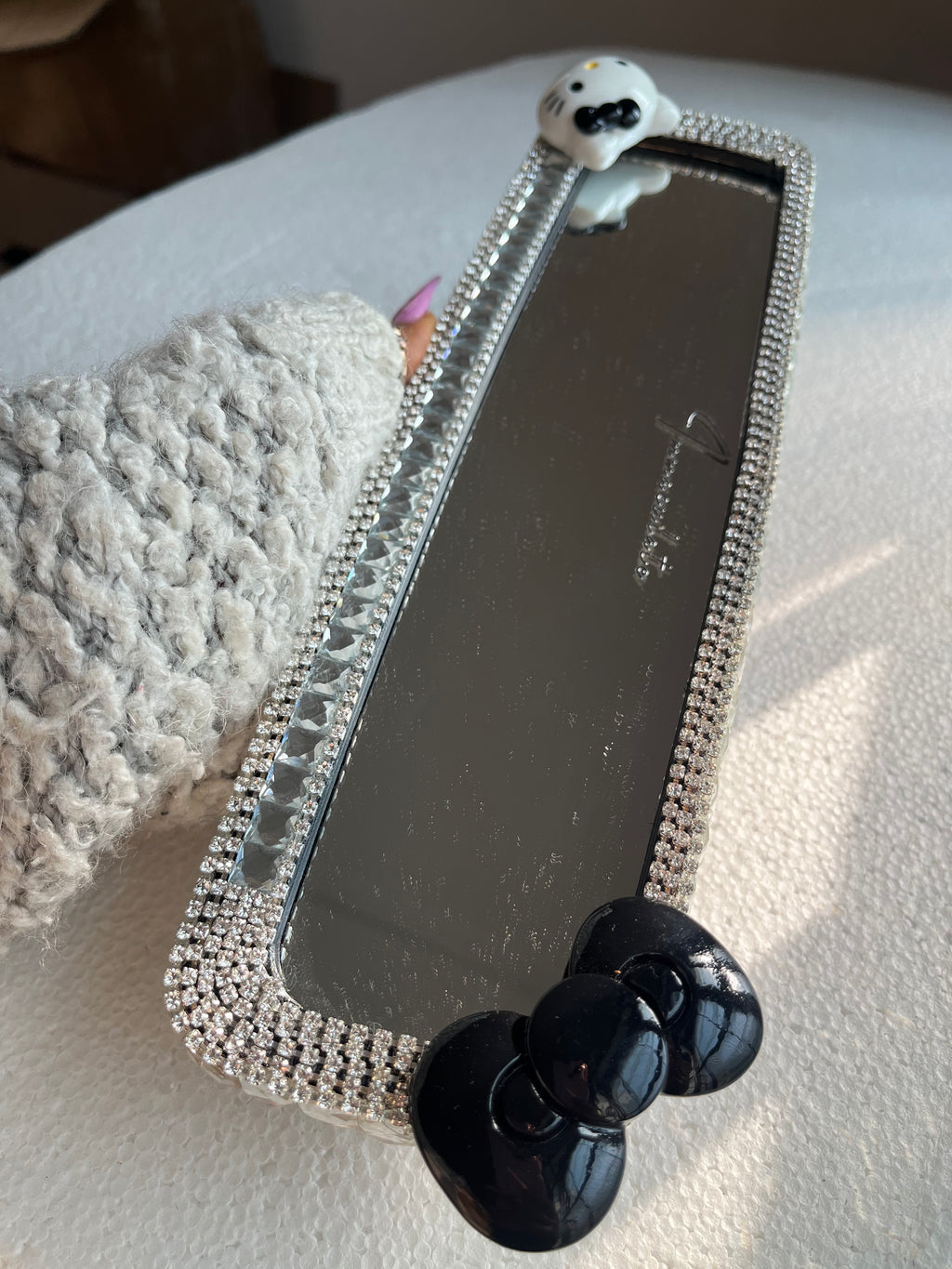 Hello Kitty black crystal clear diamond encrusted rear view mirror cover