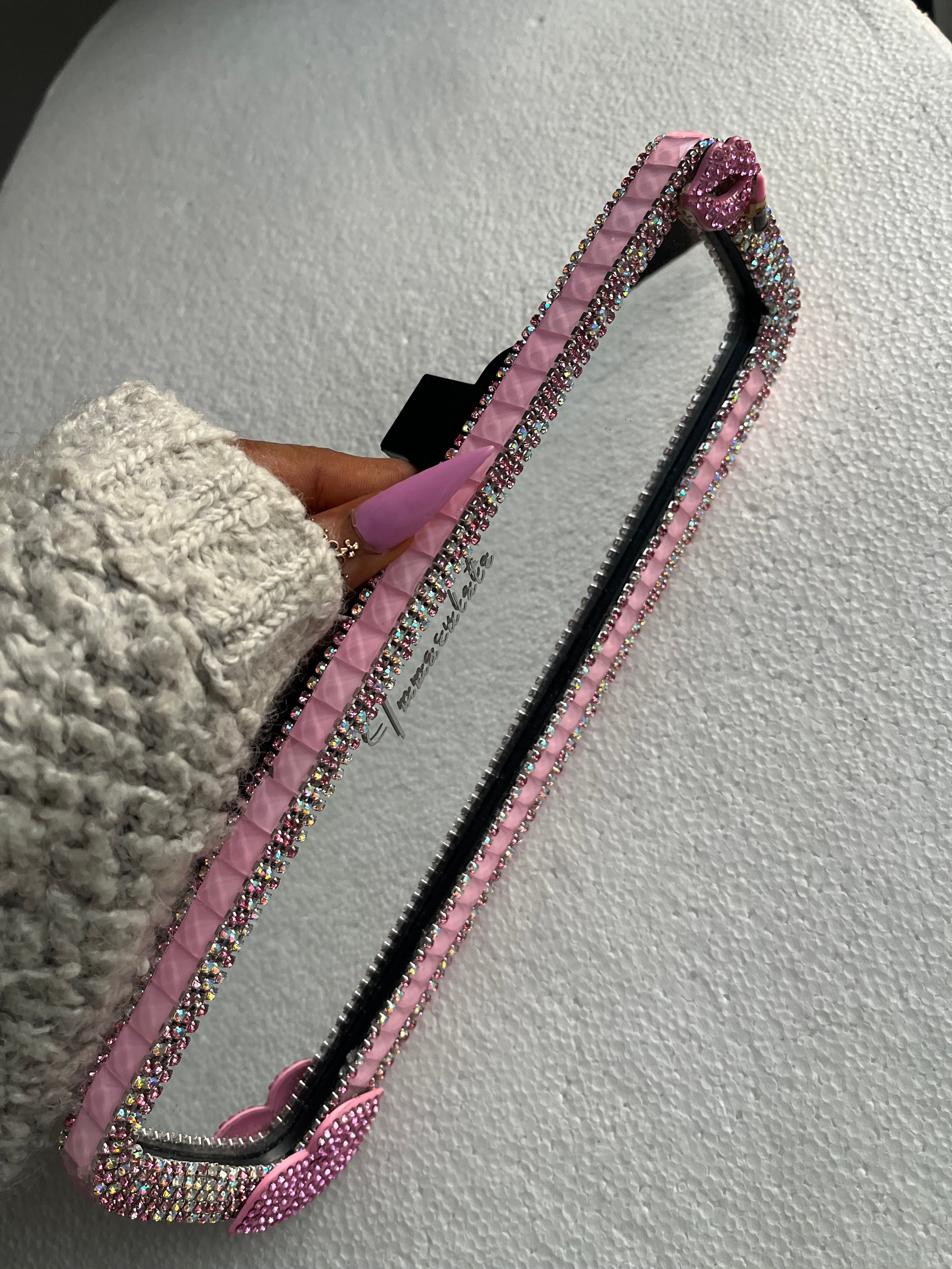 Lips👄 and Kiss💋(Pink)Diamond encrusted rear view mirror cover