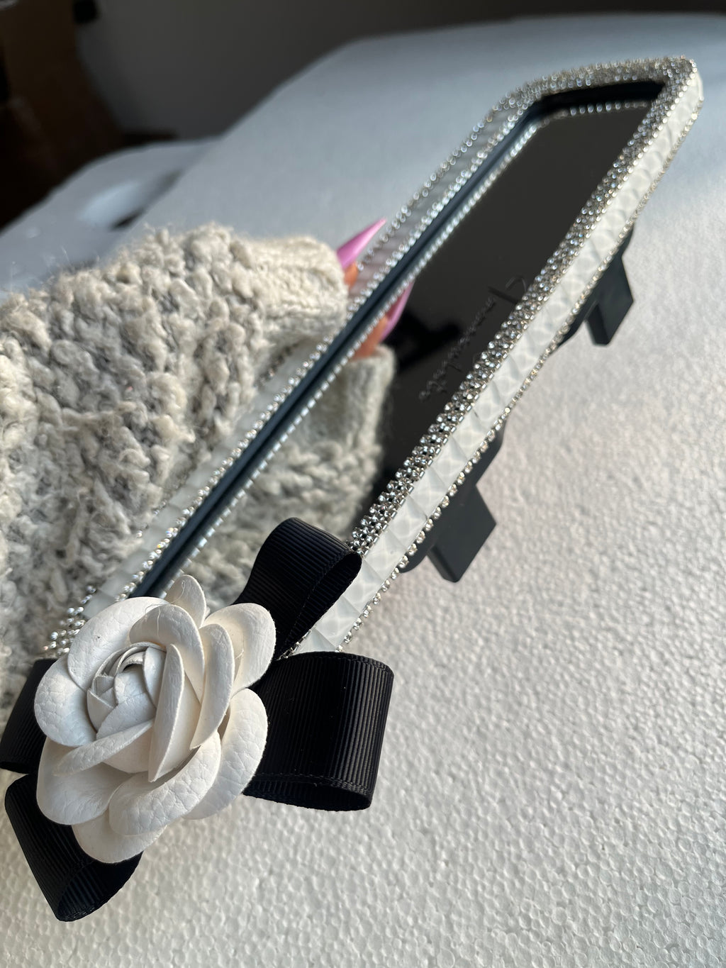 Rose (Snow White) diamond encrusted car rear view mirror cover
