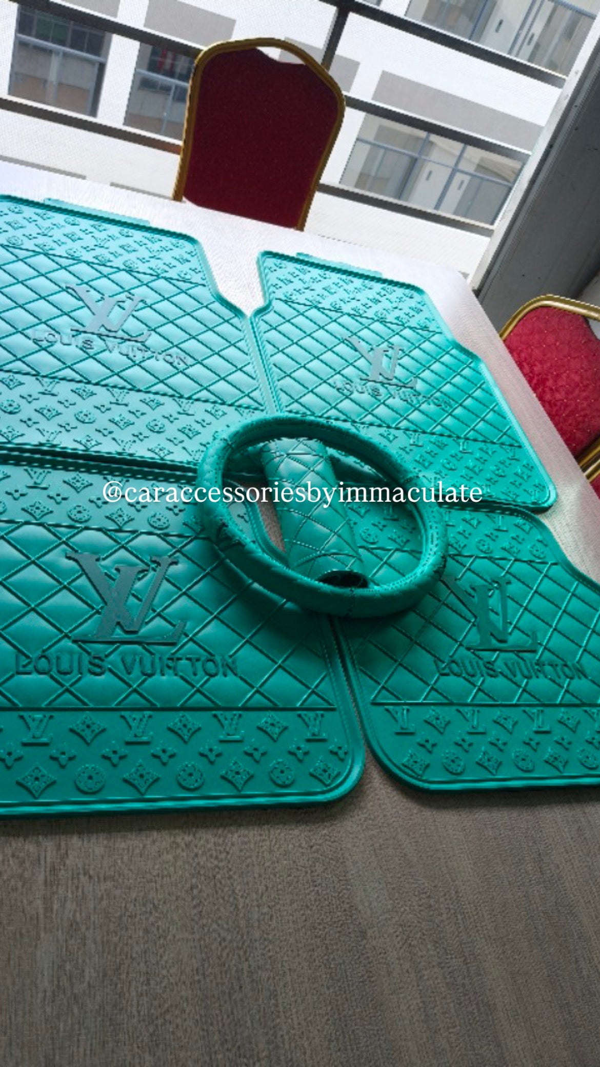LV (custom Tiffany Green) car mats (5pcs) plus matching steering set