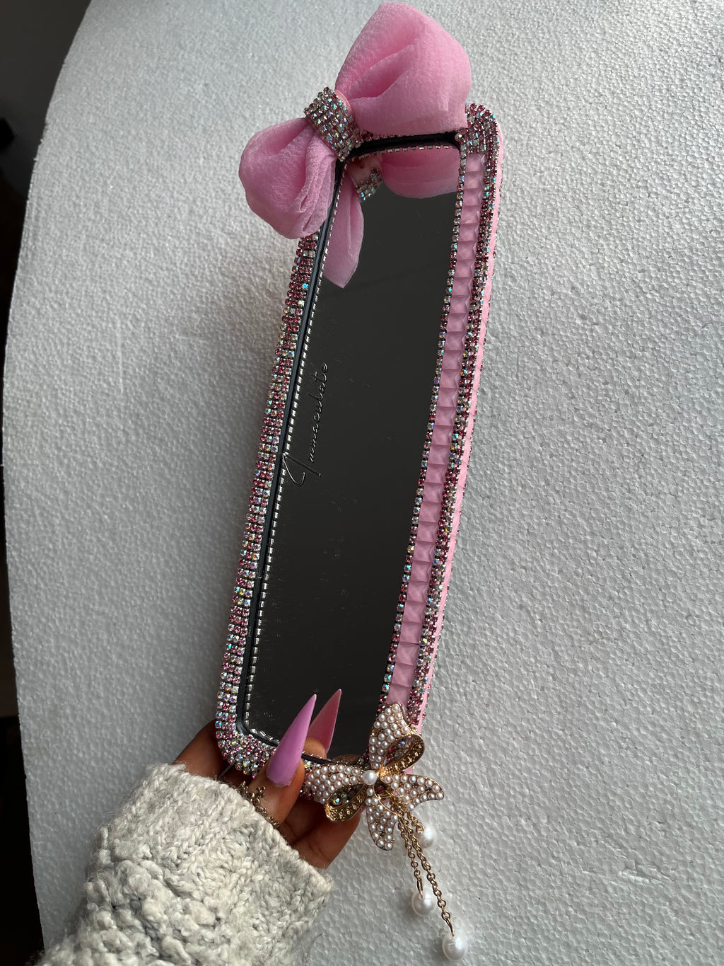 Ribbon 🎀 (Pink) Diamond encrusted car rear view mirror cover decor