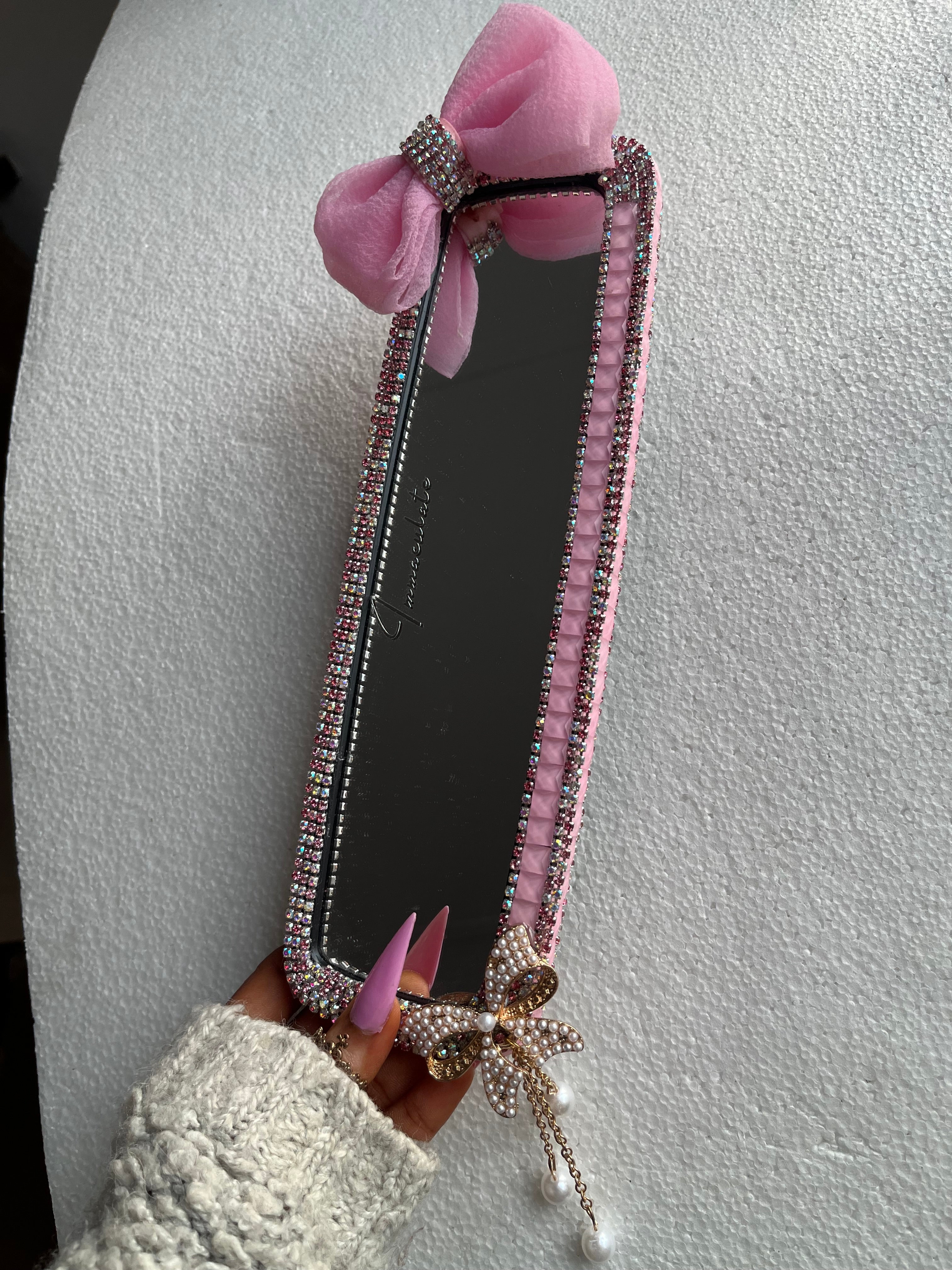 Ribbon 🎀 (Pink) Diamond encrusted car rear view mirror cover decor