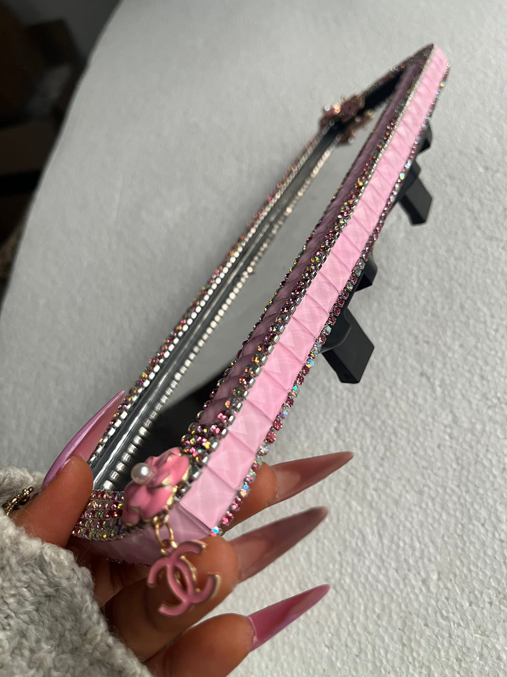 Cc (double)pink diamond encrusted car rear view mirror cover decor