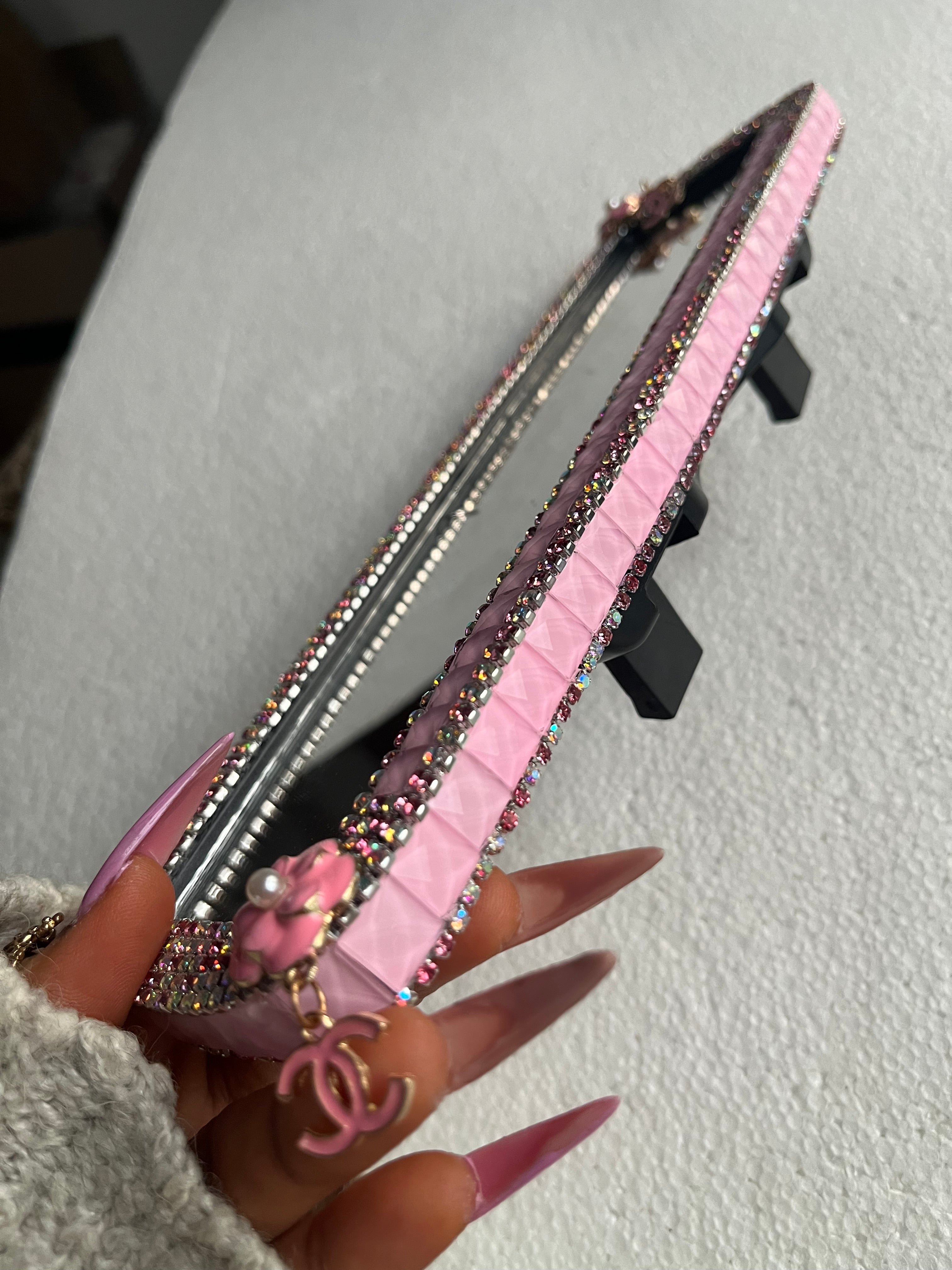 Cc (double)pink diamond encrusted car rear view mirror cover decor