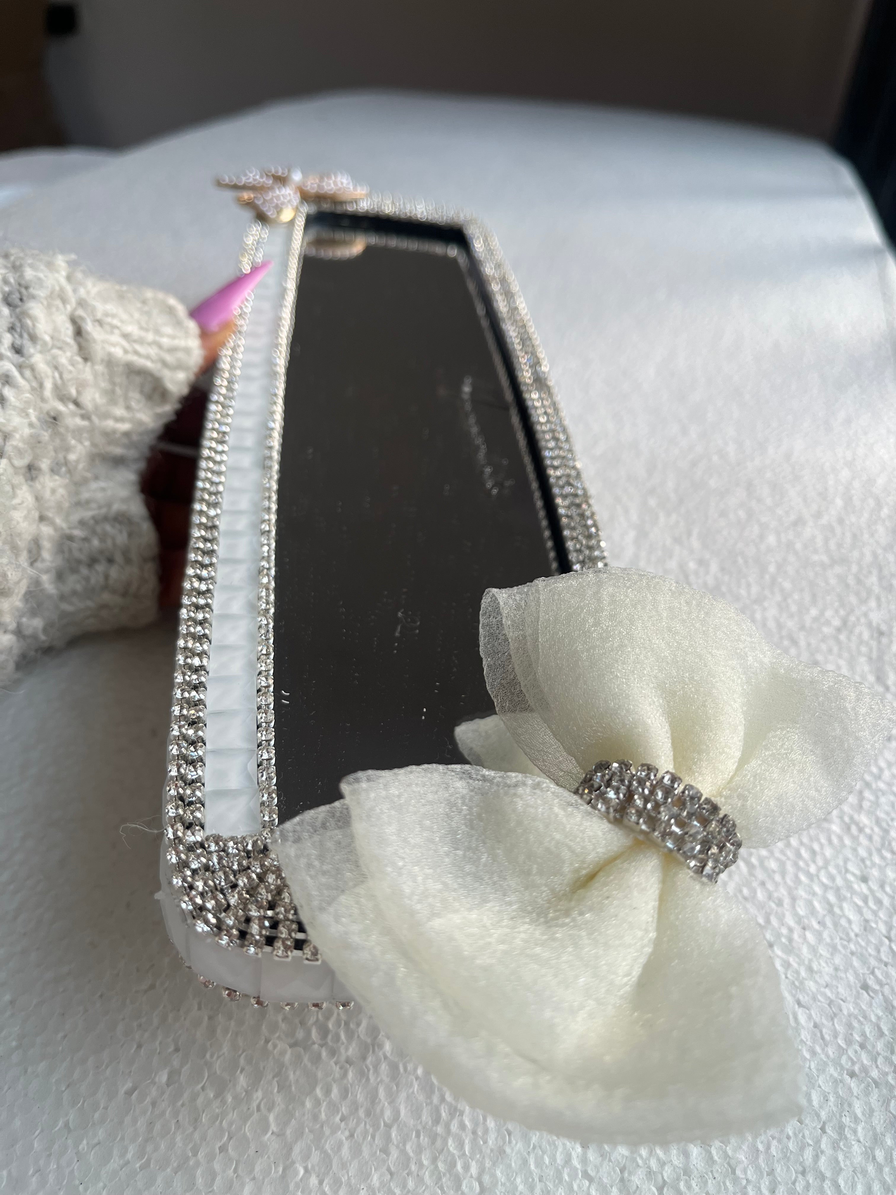 Ribbon (Snow white)Diamond encrusted car rear view mirror cover decor