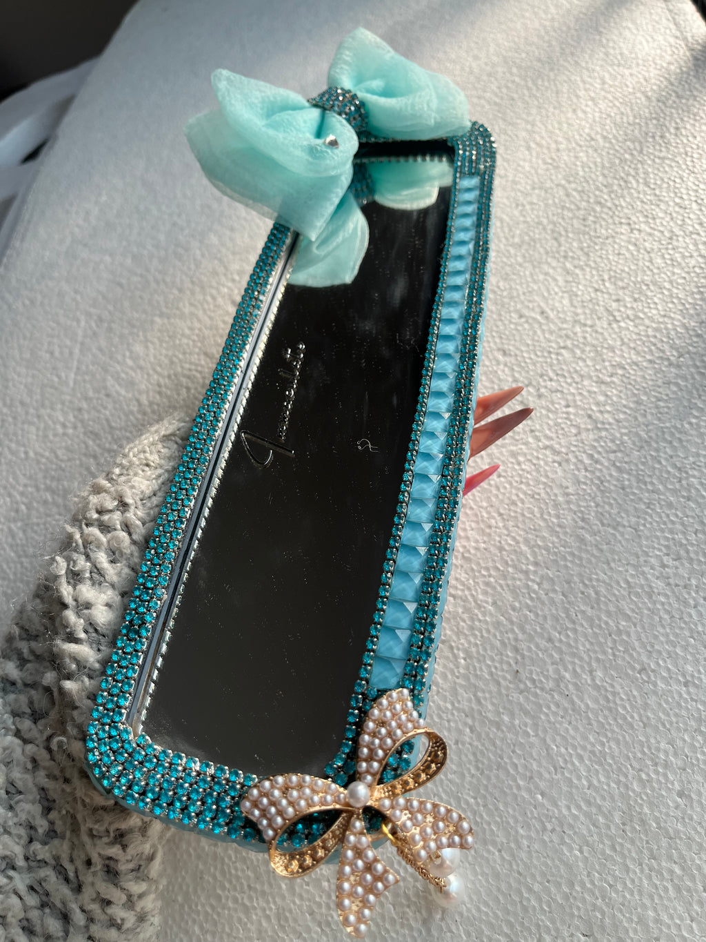 Tiffany blue Diamond encrusted rear view mirror cover