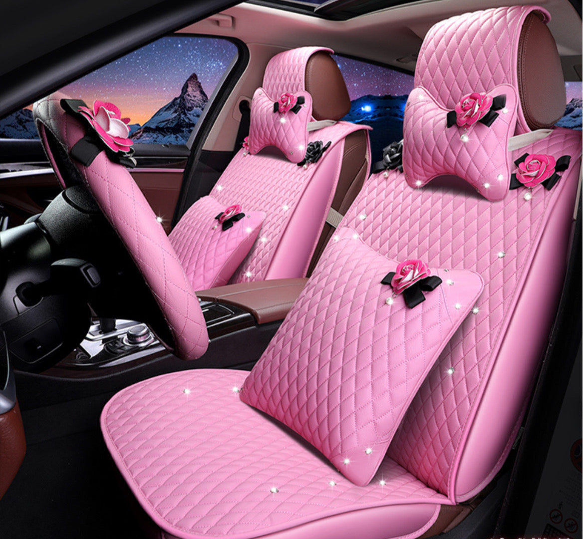 Rose (pink) leather car seat cover set