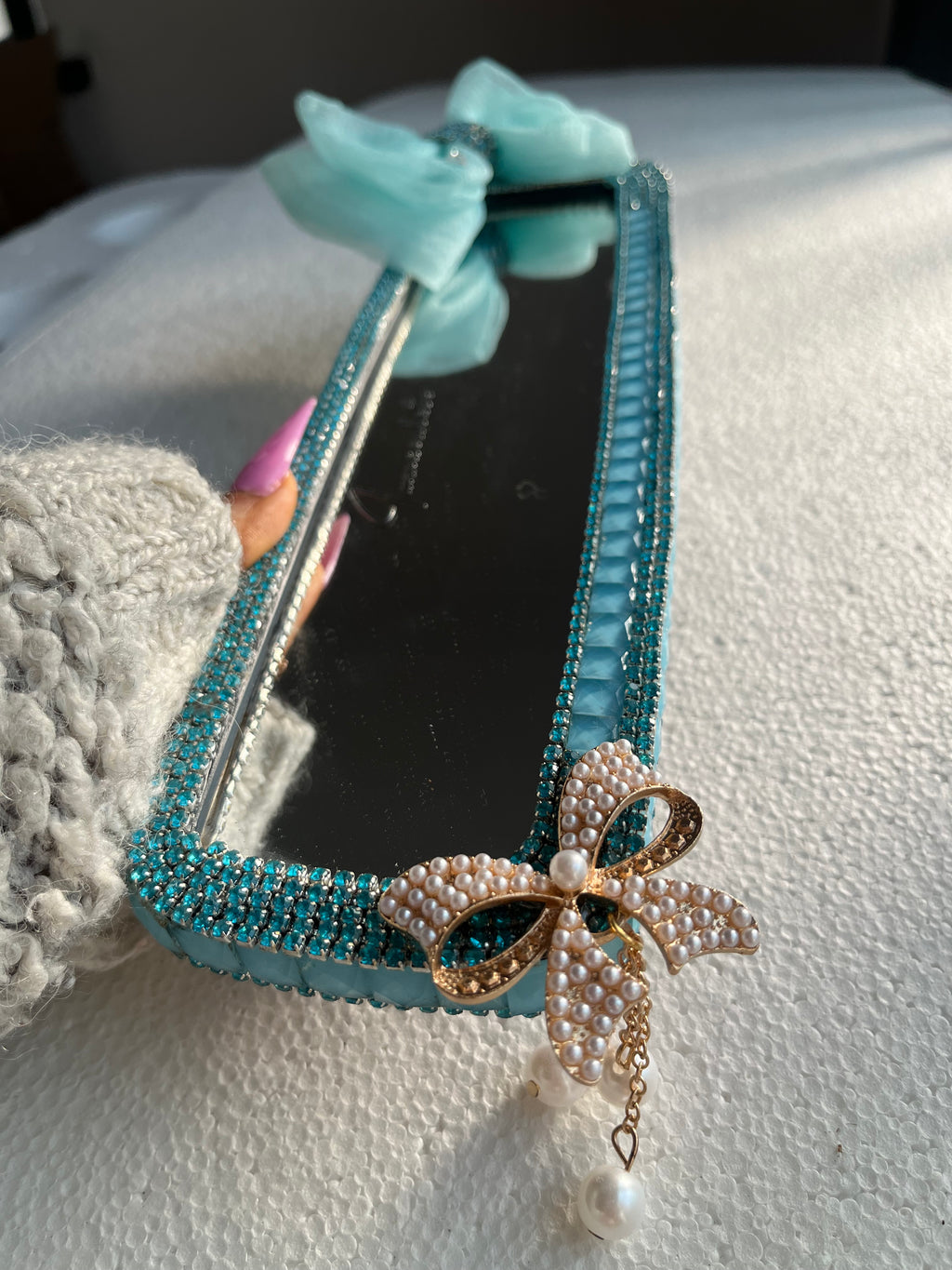 Tiffany blue Diamond encrusted rear view mirror cover
