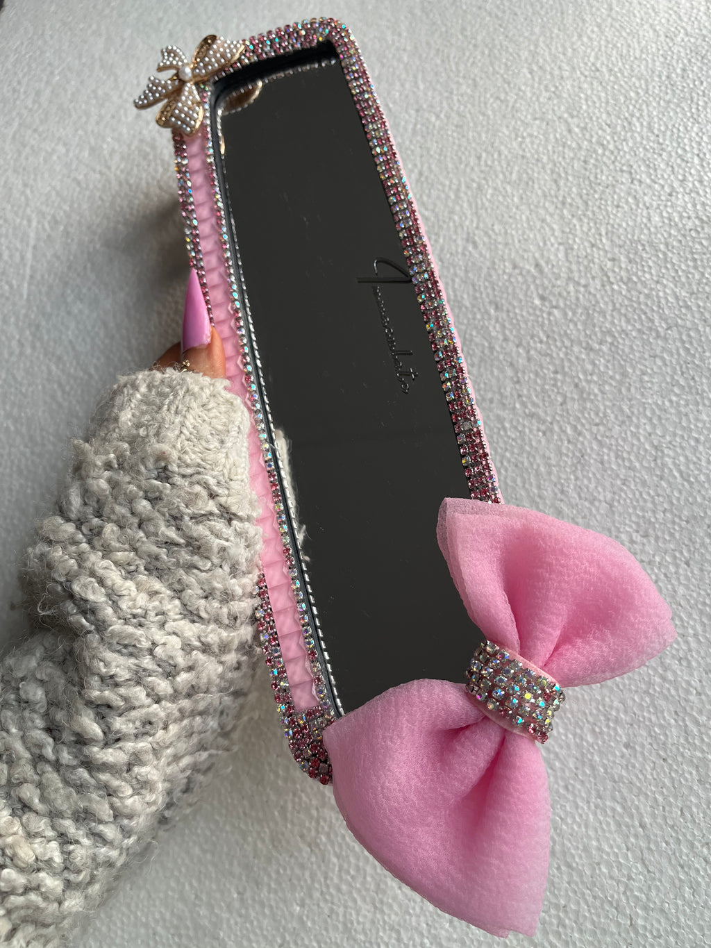 Ribbon 🎀 (Pink) Diamond encrusted car rear view mirror cover decor